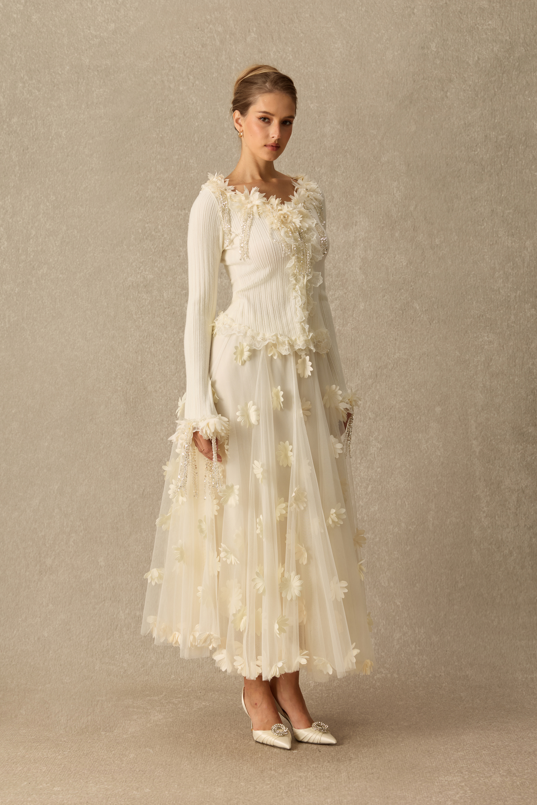 Something Beautiful Floral Embellished Sequin Fringe Knit Top