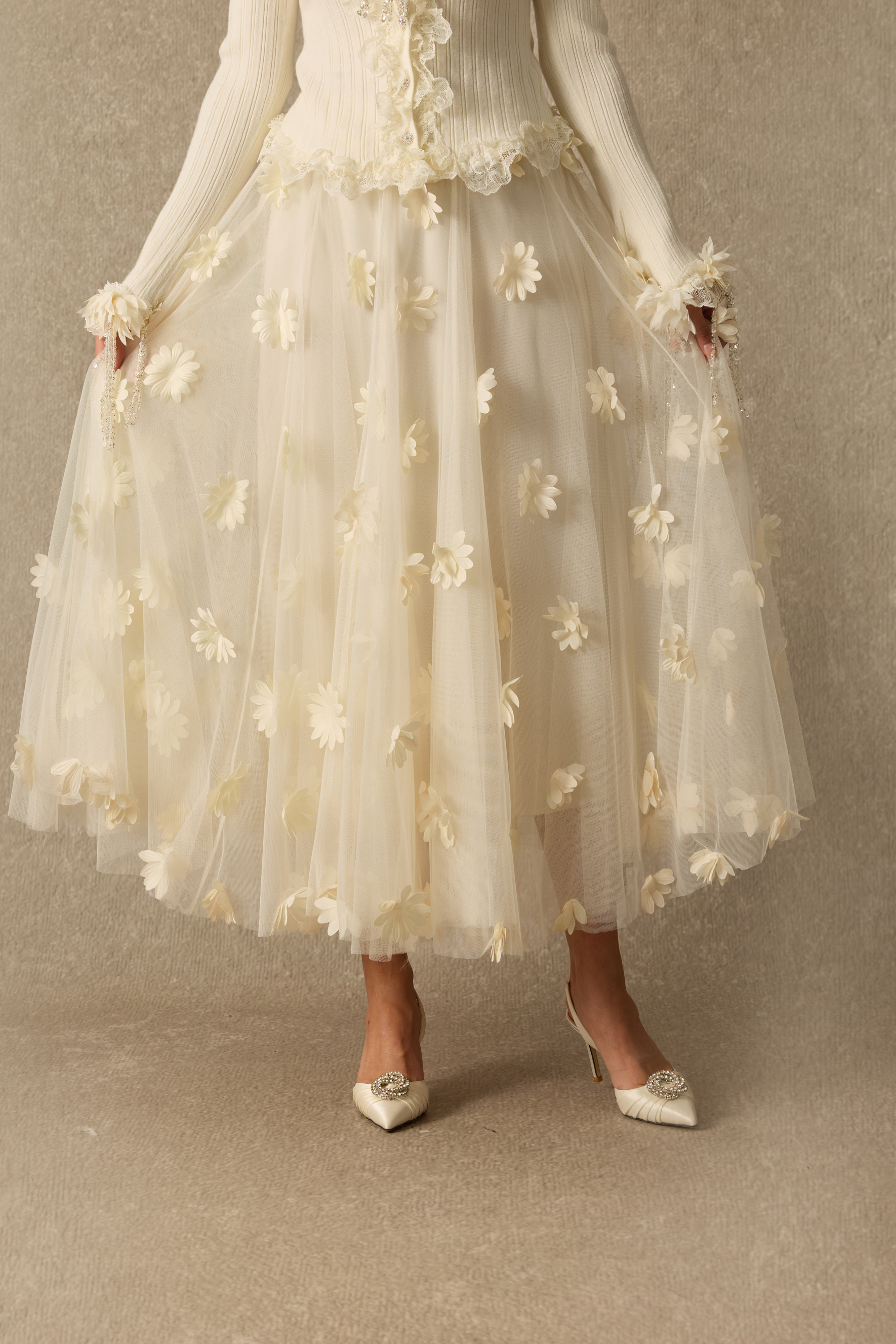 Something Beautiful Floral Applique Mesh Maxi Skirt