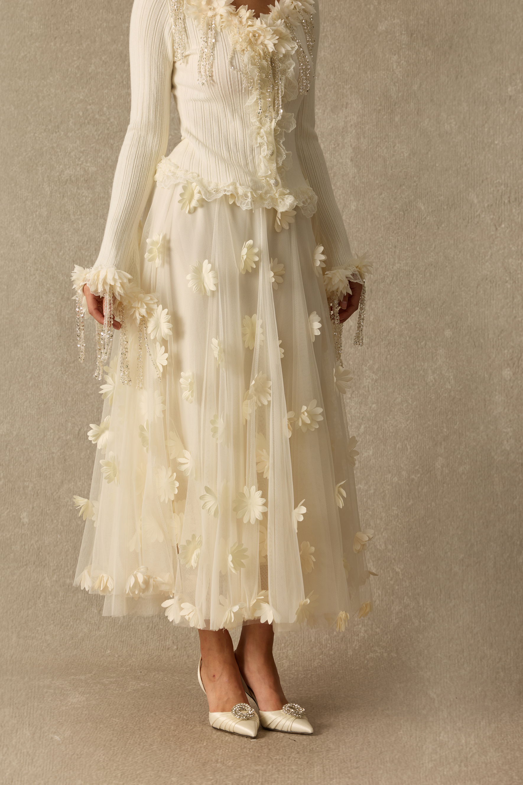 Something Beautiful Floral Applique Mesh Maxi Skirt