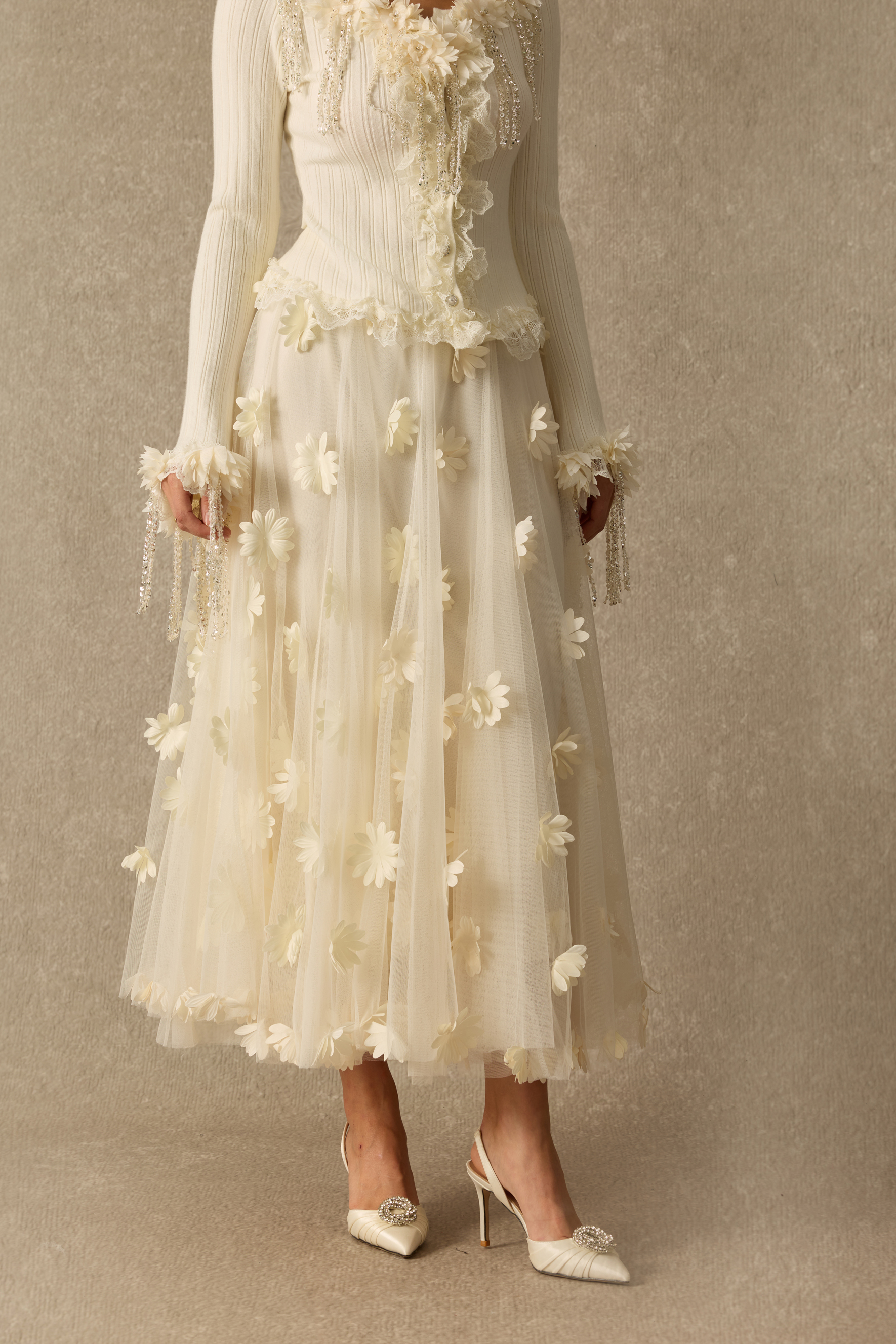 Something Beautiful Floral Applique Mesh Maxi Skirt
