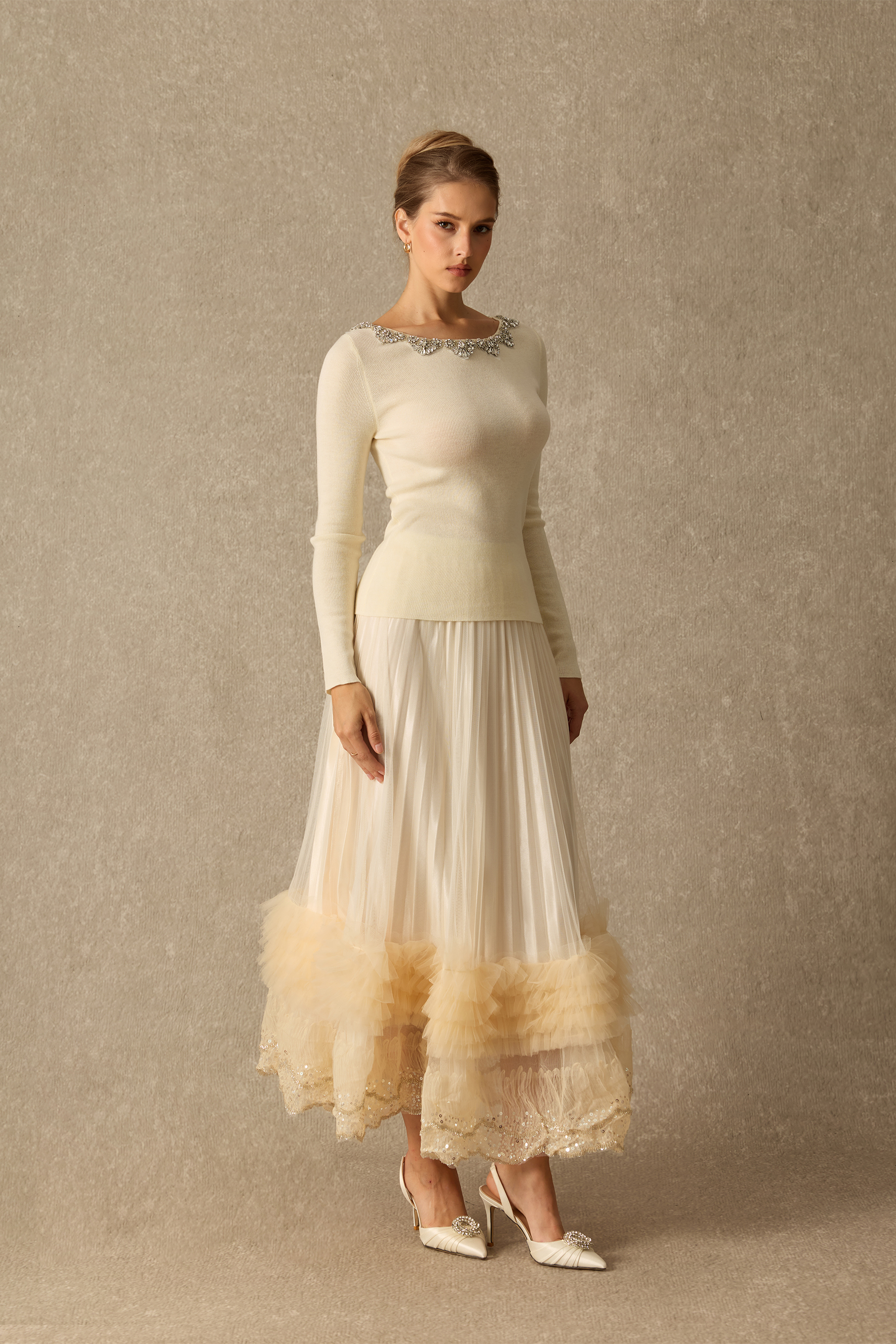 Forever Darling Sequin Embellished Pleated Maxi Skirt