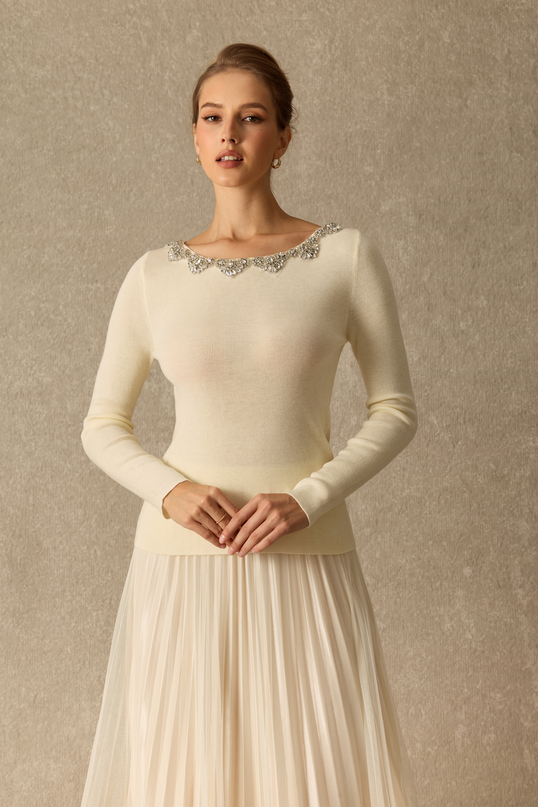 Forever Darling Crystal Embellished Long Sleeve Knit Top