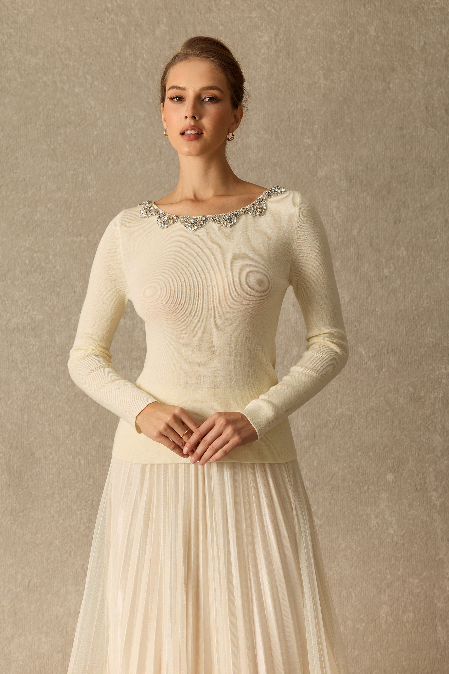 Forever Darling Crystal Embellished Long Sleeve Knit Top