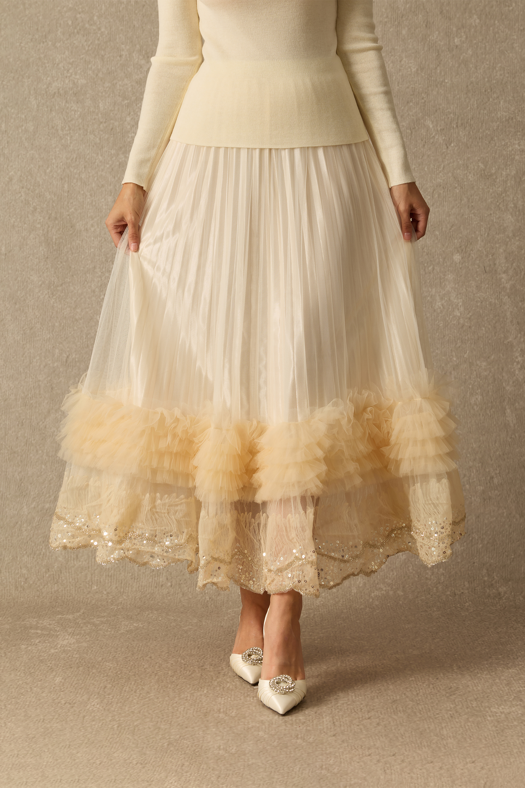Forever Darling Sequin Embellished Pleated Maxi Skirt