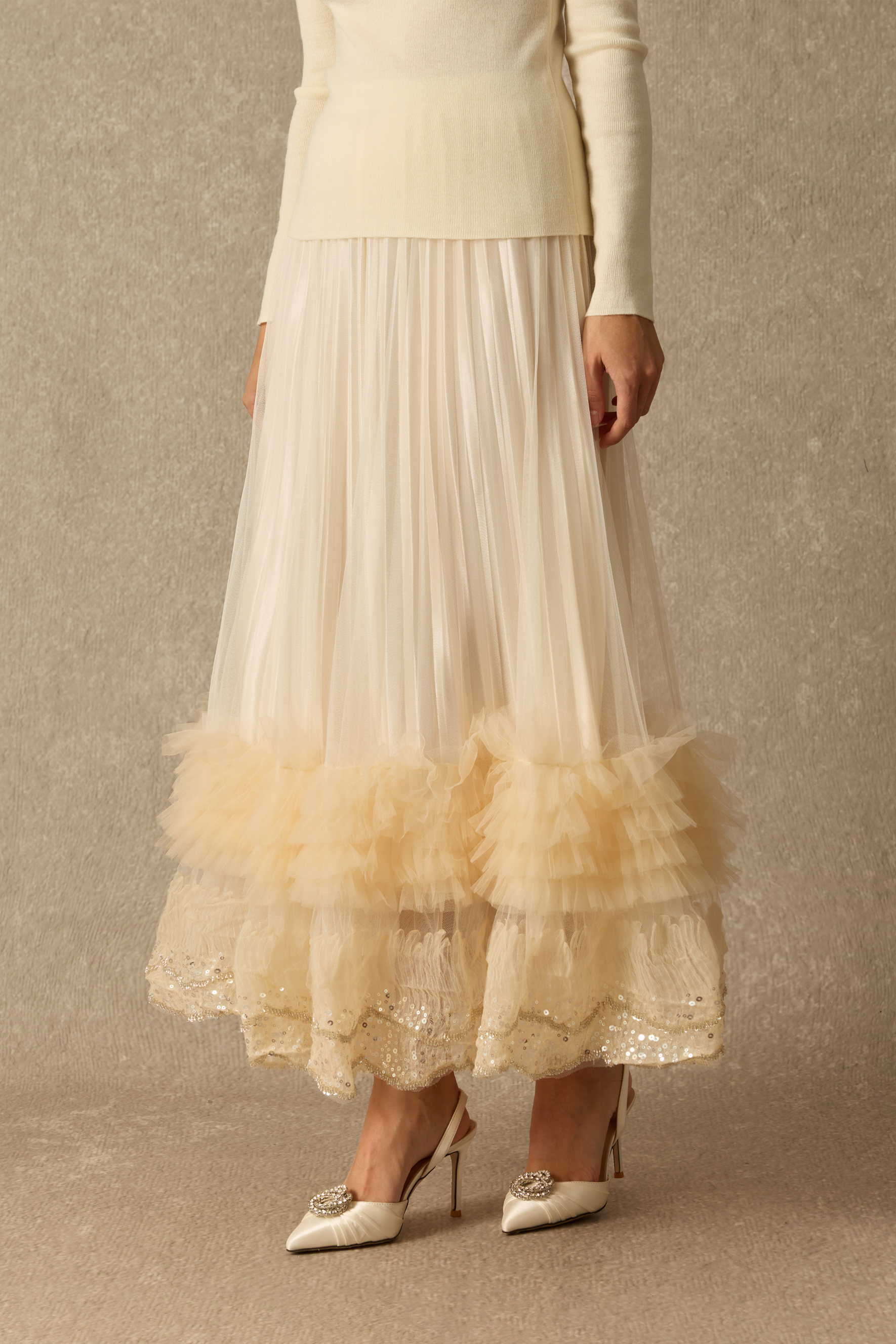 Forever Darling Sequin Embellished Pleated Maxi Skirt