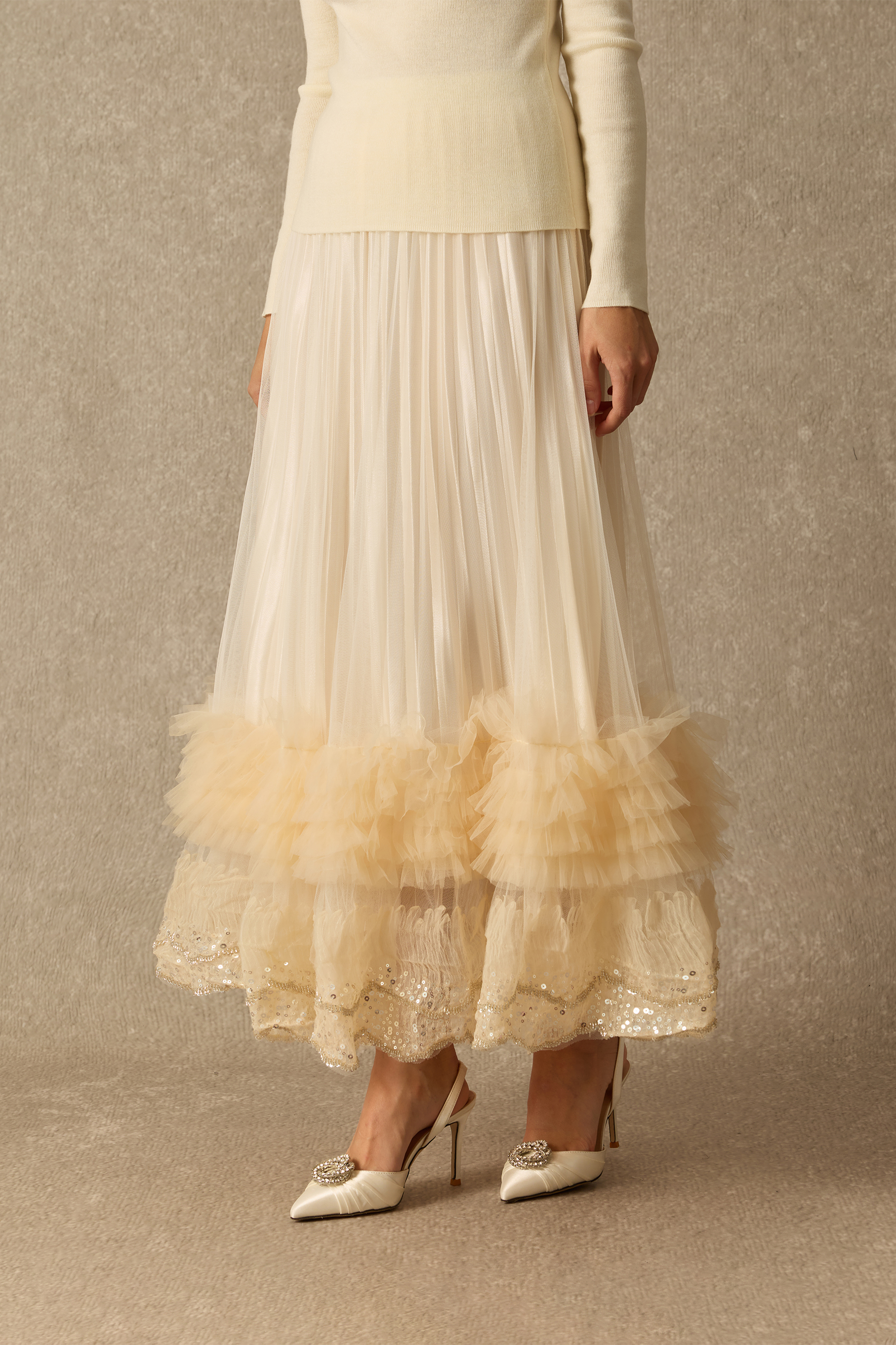 Forever Darling Sequin Embellished Pleated Maxi Skirt