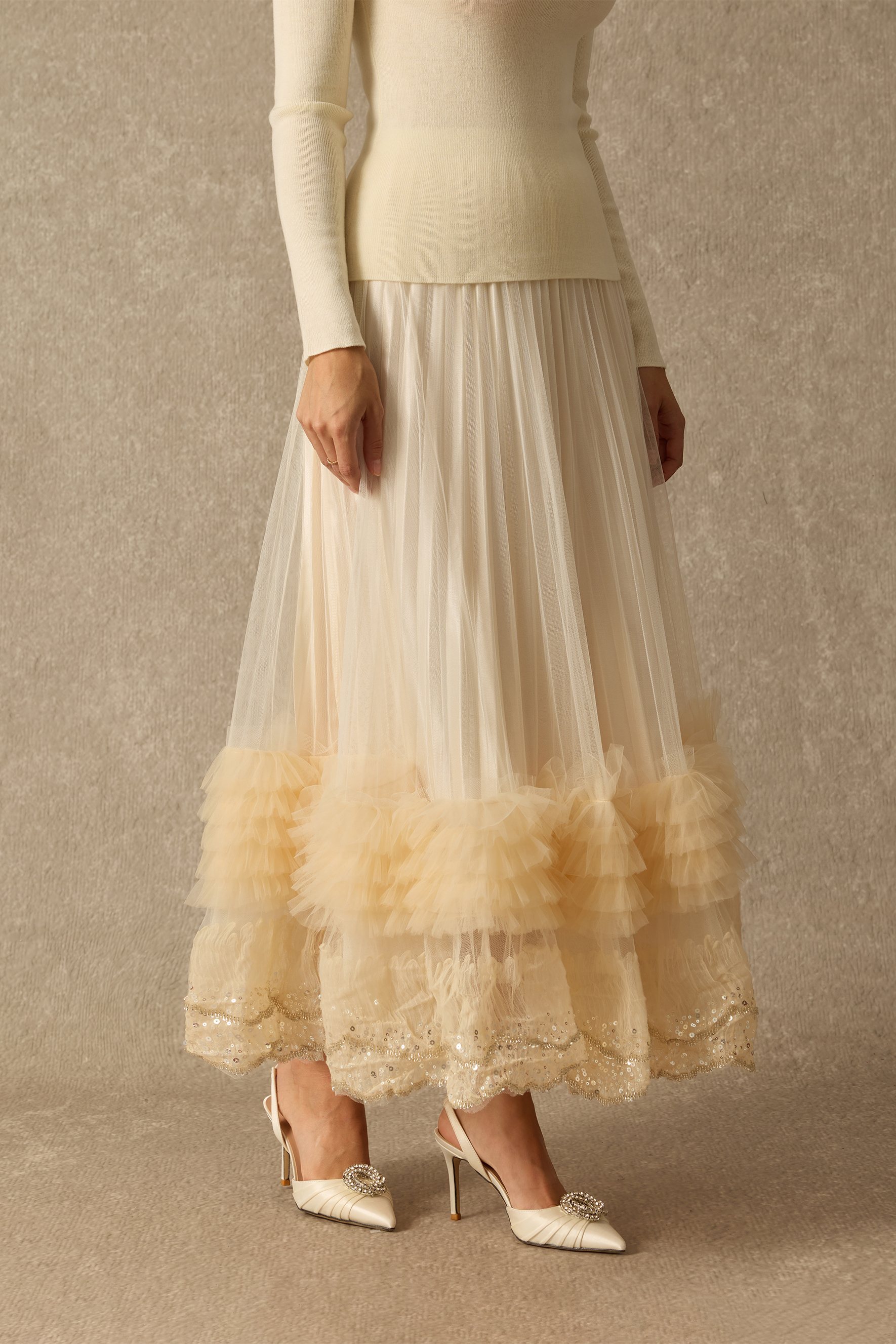 Forever Darling Sequin Embellished Pleated Maxi Skirt