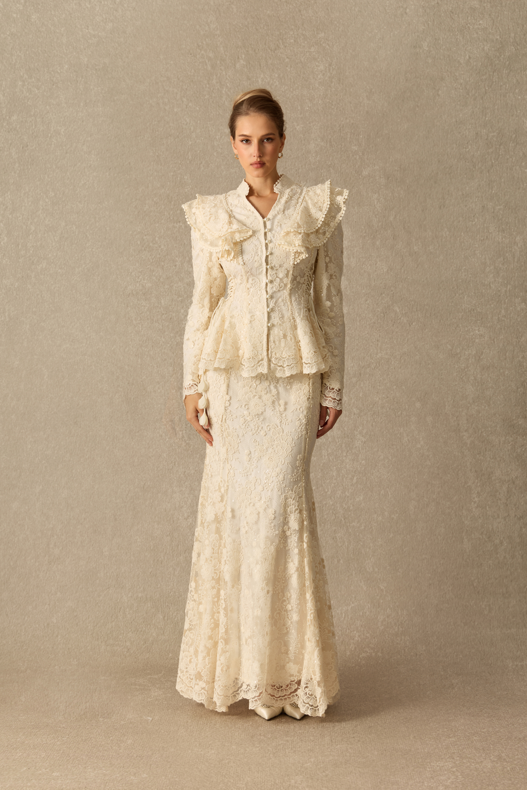 A Little Enchanted Peplum Lace Top & Mermaid Skirt Set