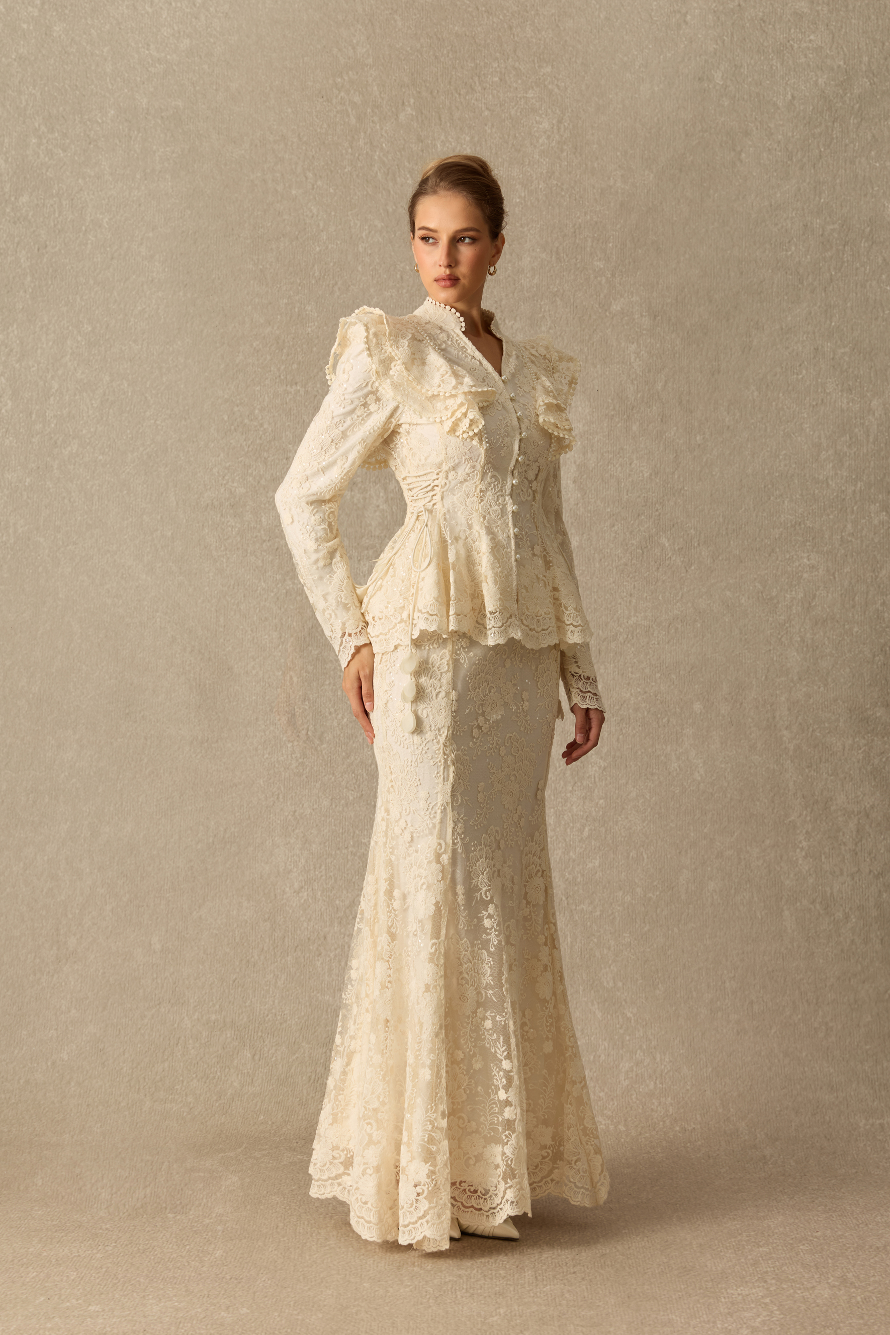 A Little Enchanted Peplum Lace Top & Mermaid Skirt Set
