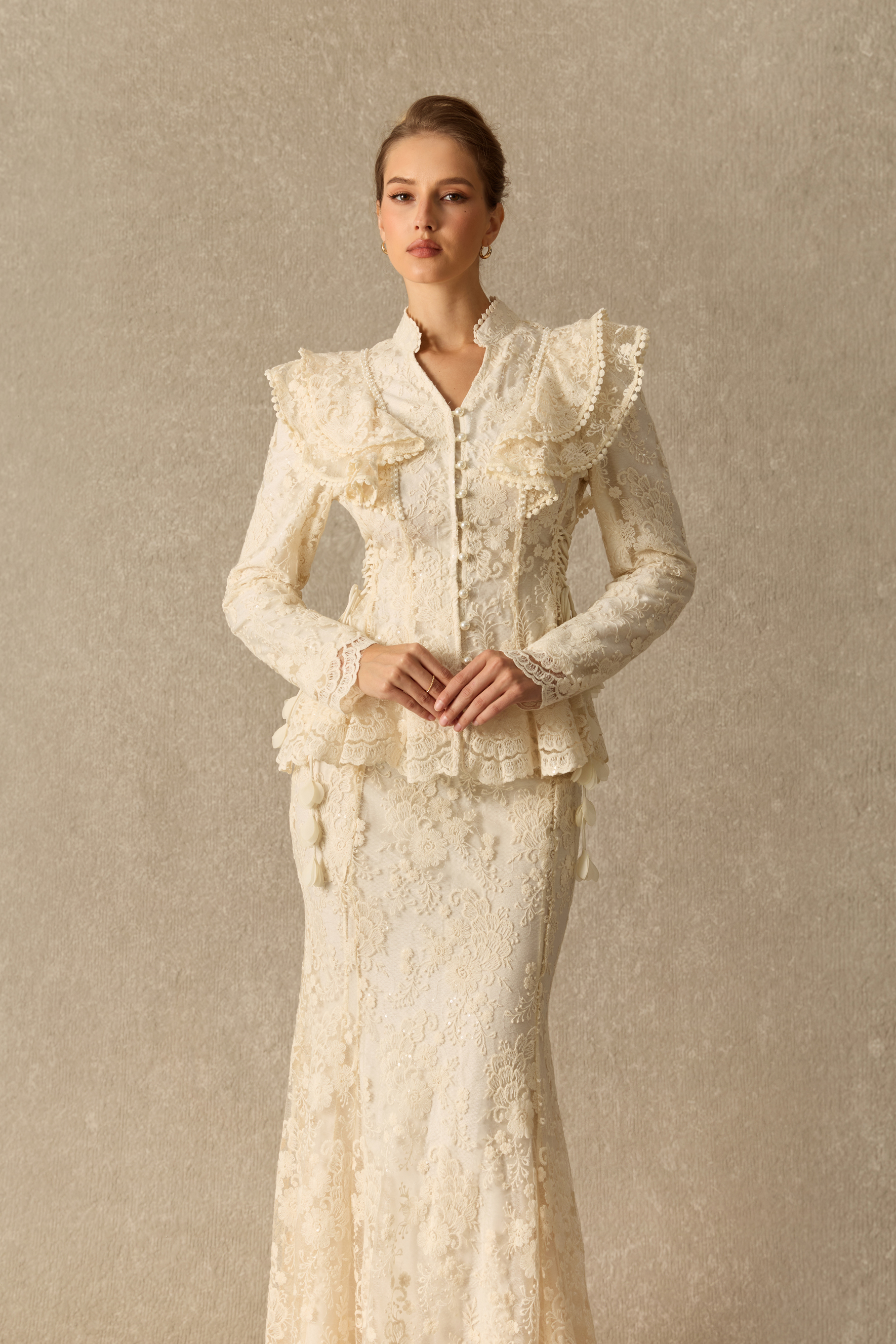 A Little Enchanted Peplum Lace Top & Mermaid Skirt Set