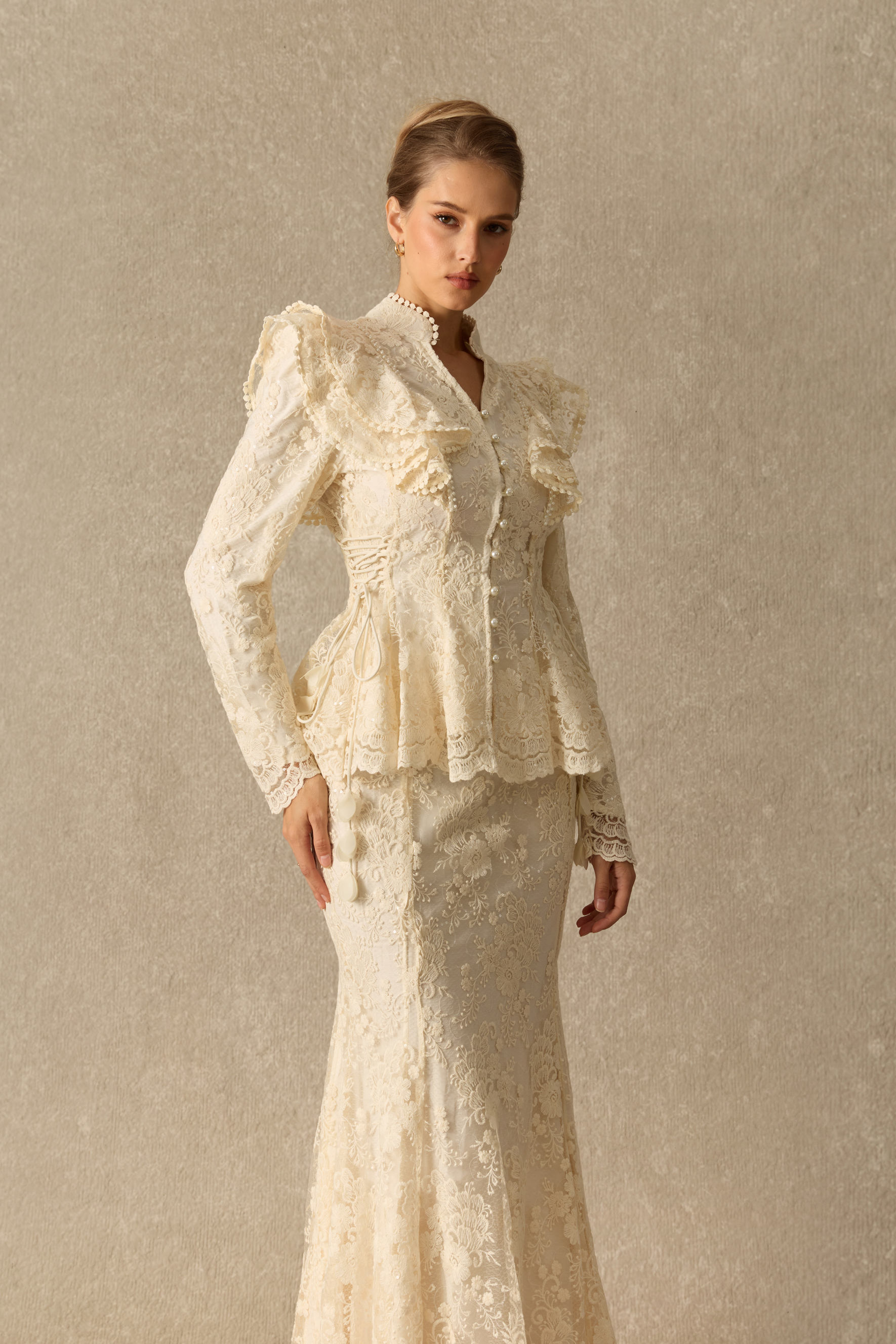 A Little Enchanted Peplum Lace Top & Mermaid Skirt Set
