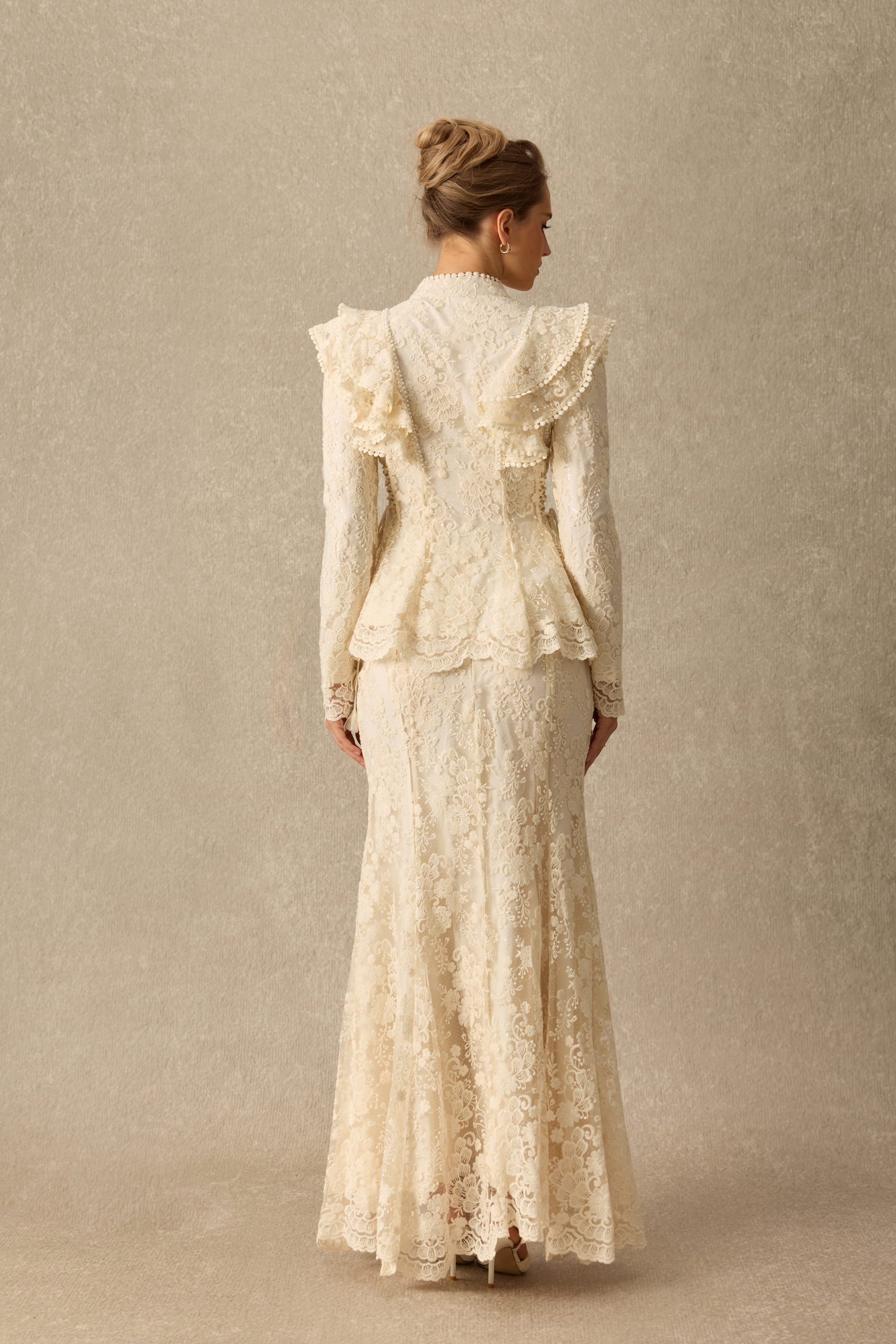 A Little Enchanted Peplum Lace Top & Mermaid Skirt Set