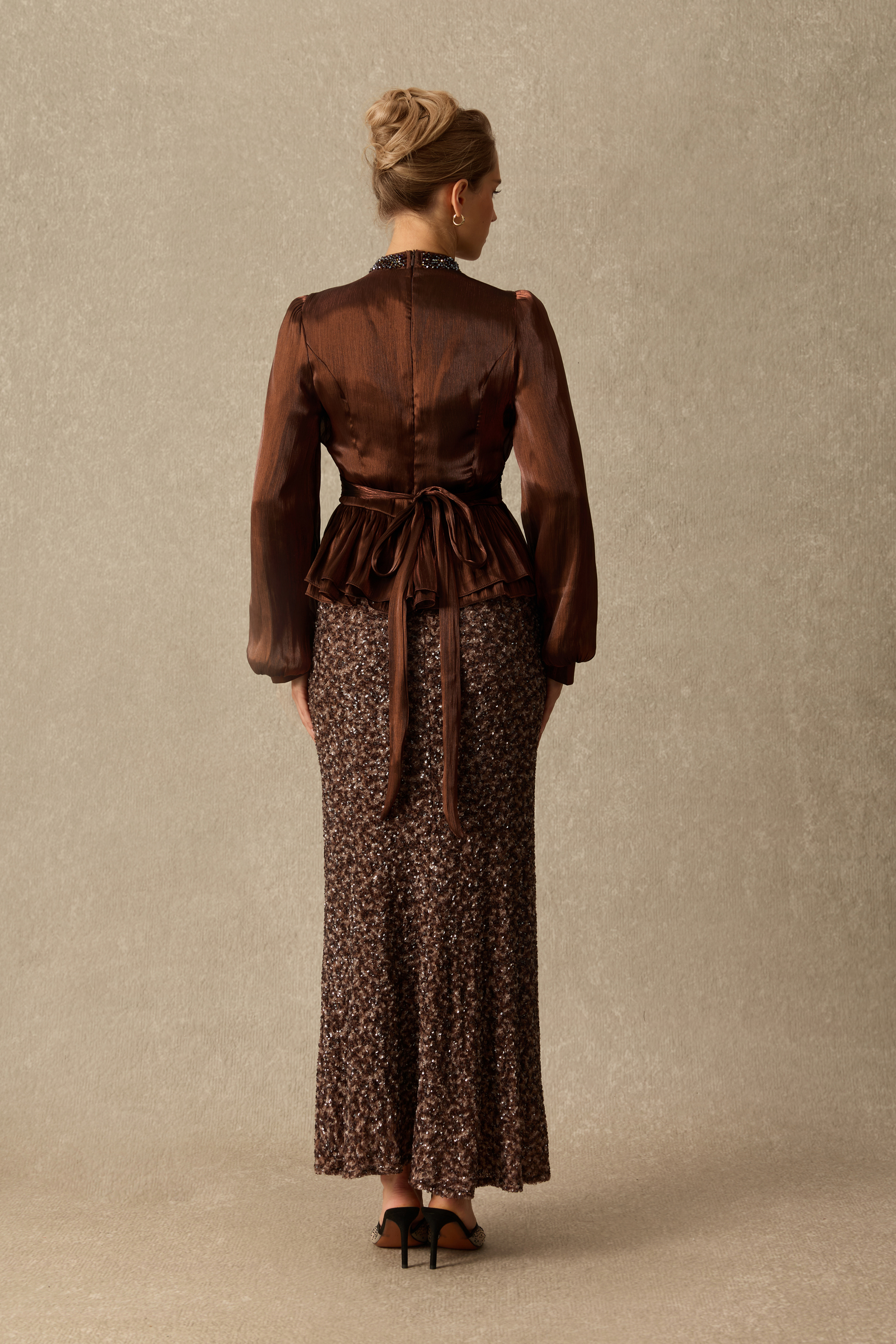 Glamour In Full Embellished Blouse & Sequin Skirt Set