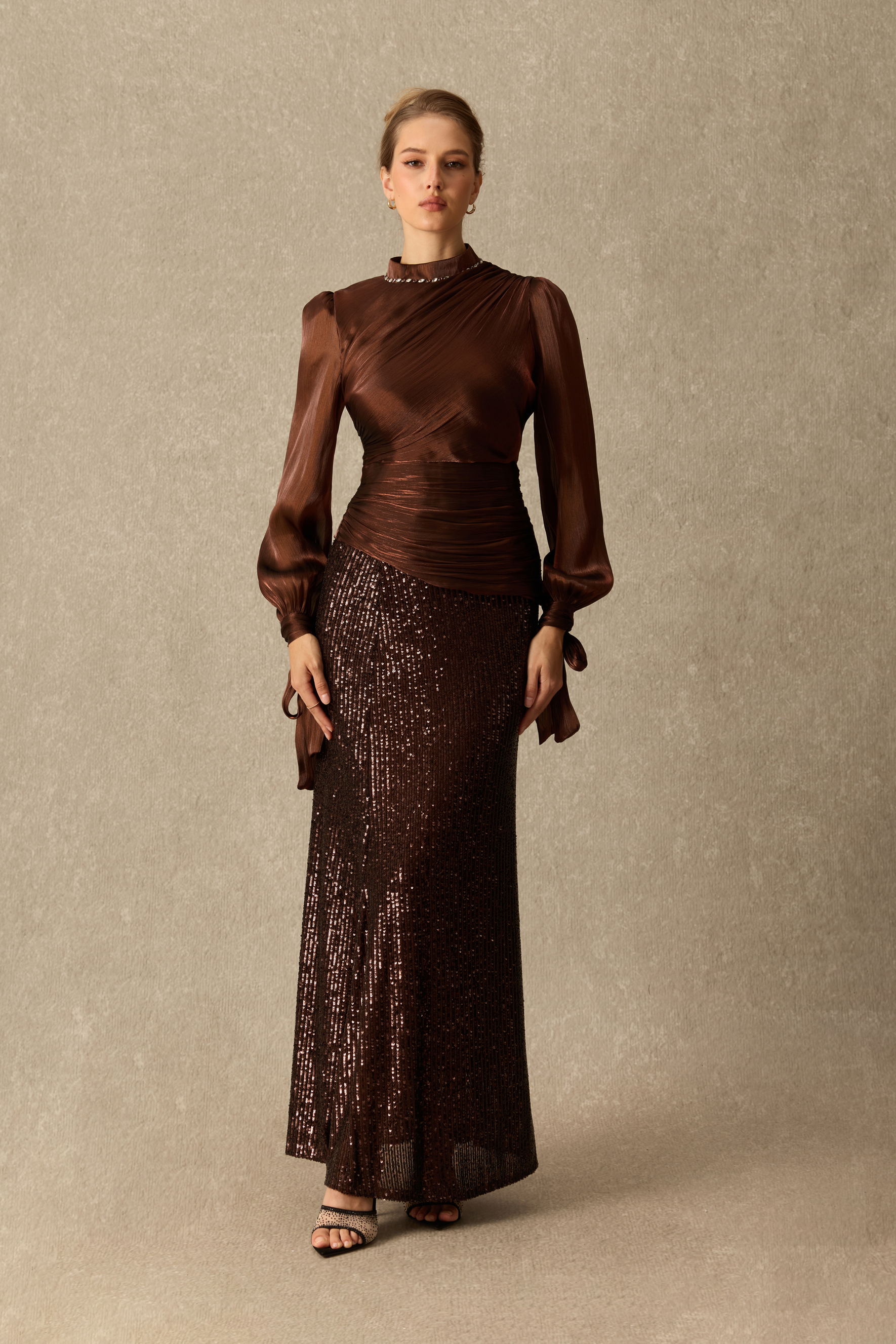 Signature Style Ruched Bodice Top & Sequin Skirt Set