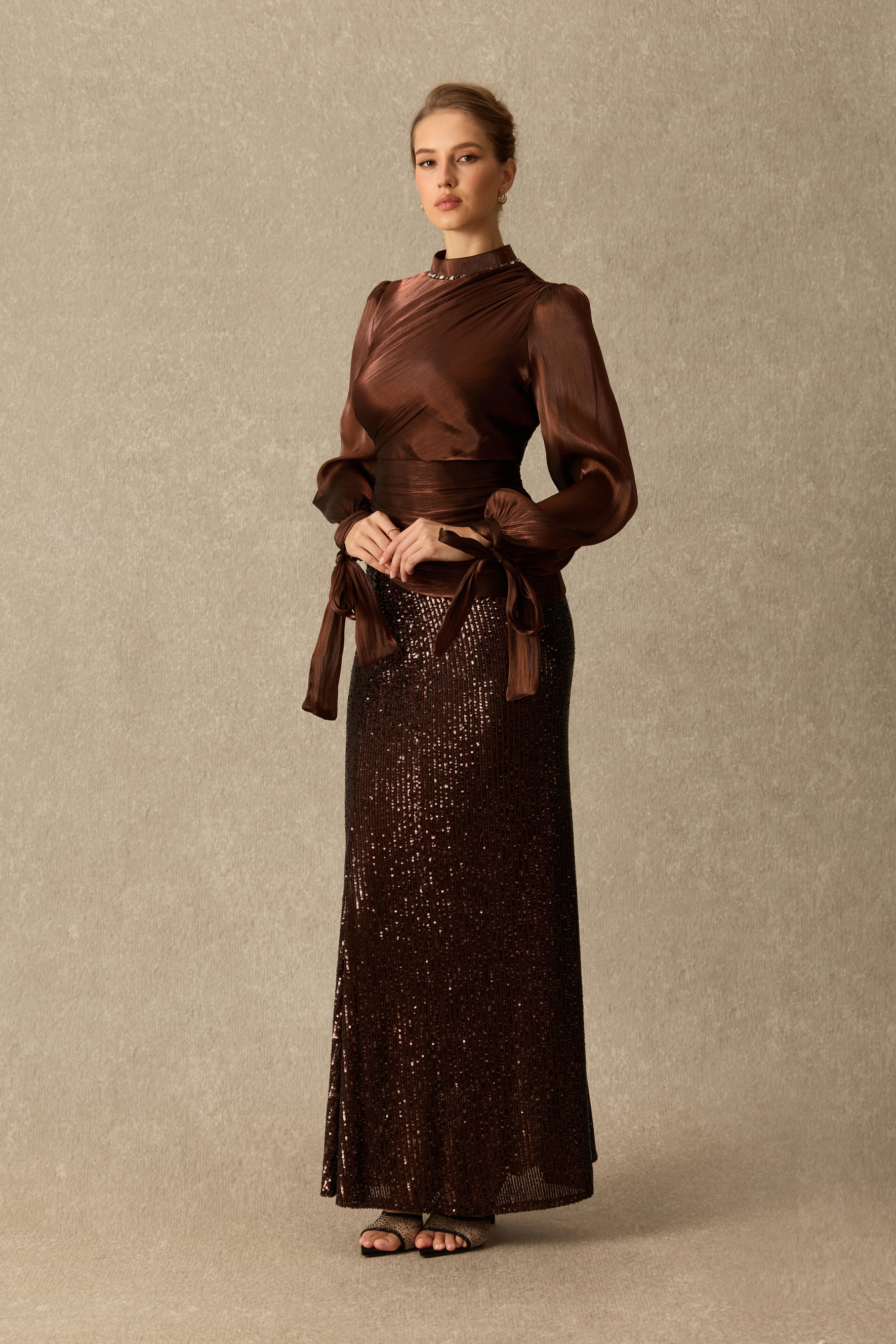 Signature Style Ruched Bodice Top & Sequin Skirt Set