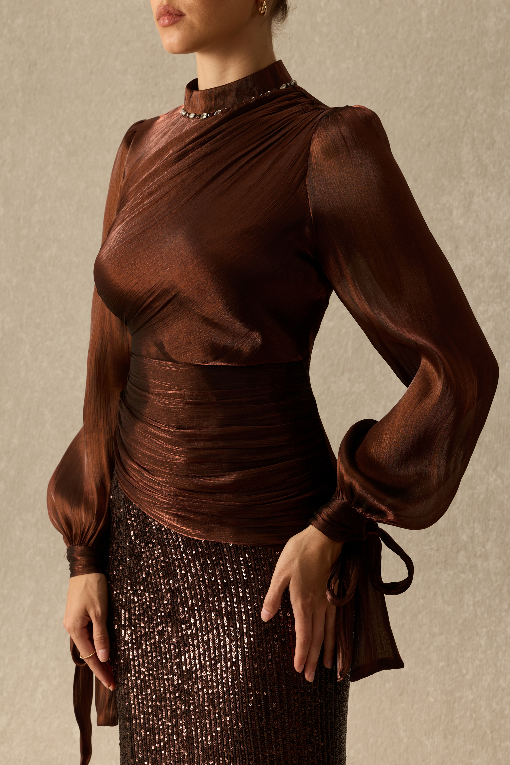 Signature Style Ruched Bodice Top & Sequin Skirt Set