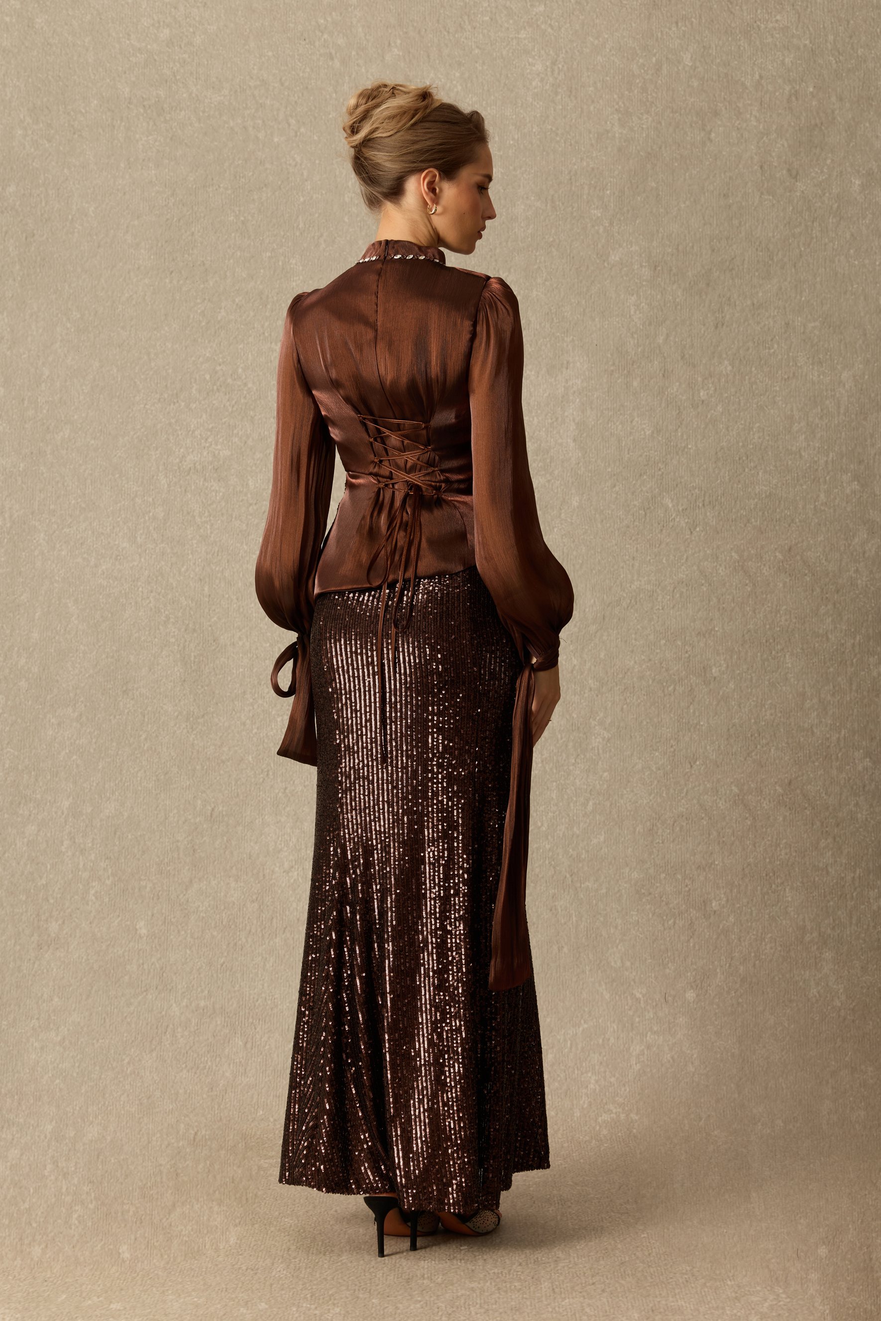 Signature Style Ruched Bodice Top & Sequin Skirt Set