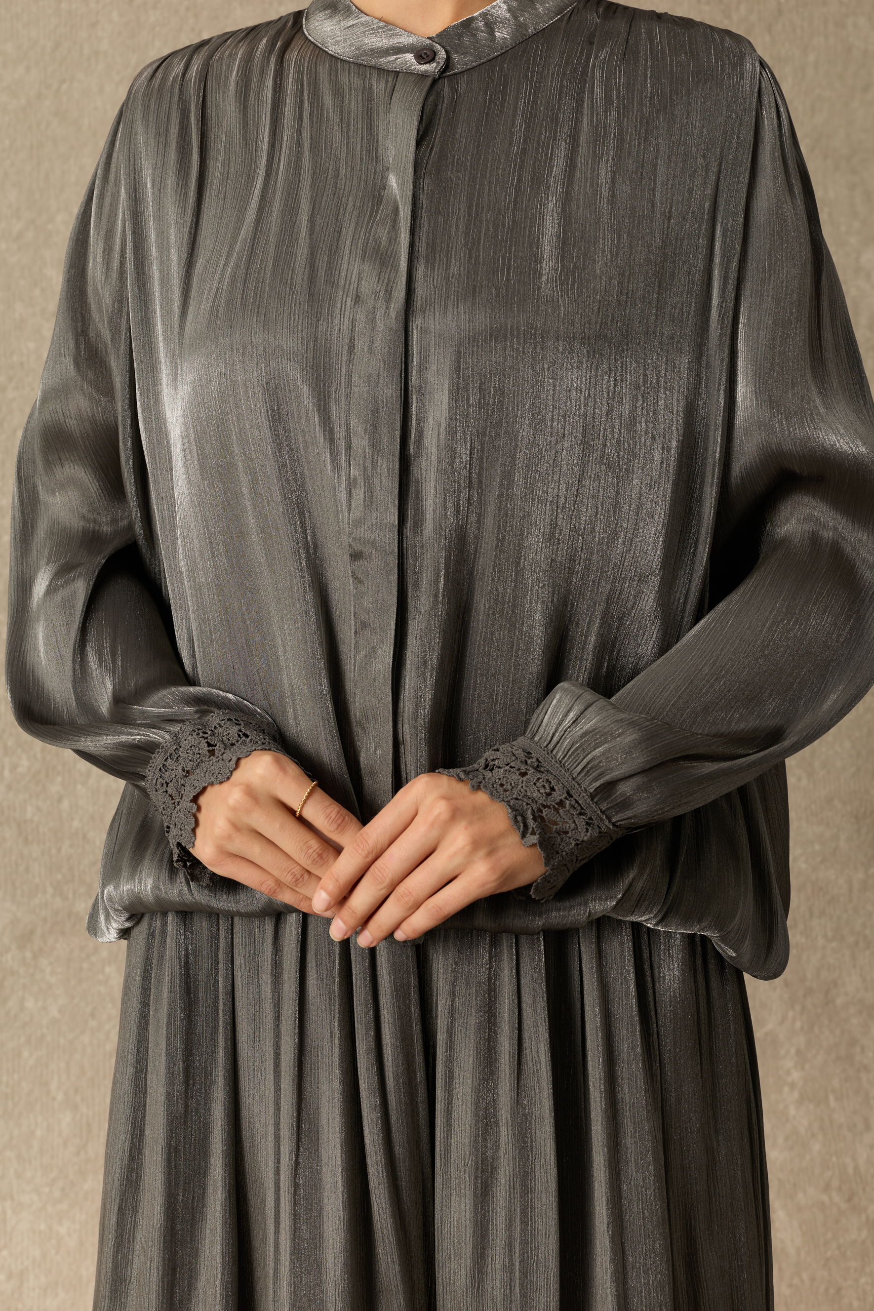 Poetry In Motion Mandarin Collar Long Sleeve Top & Wide Leg Pants Set