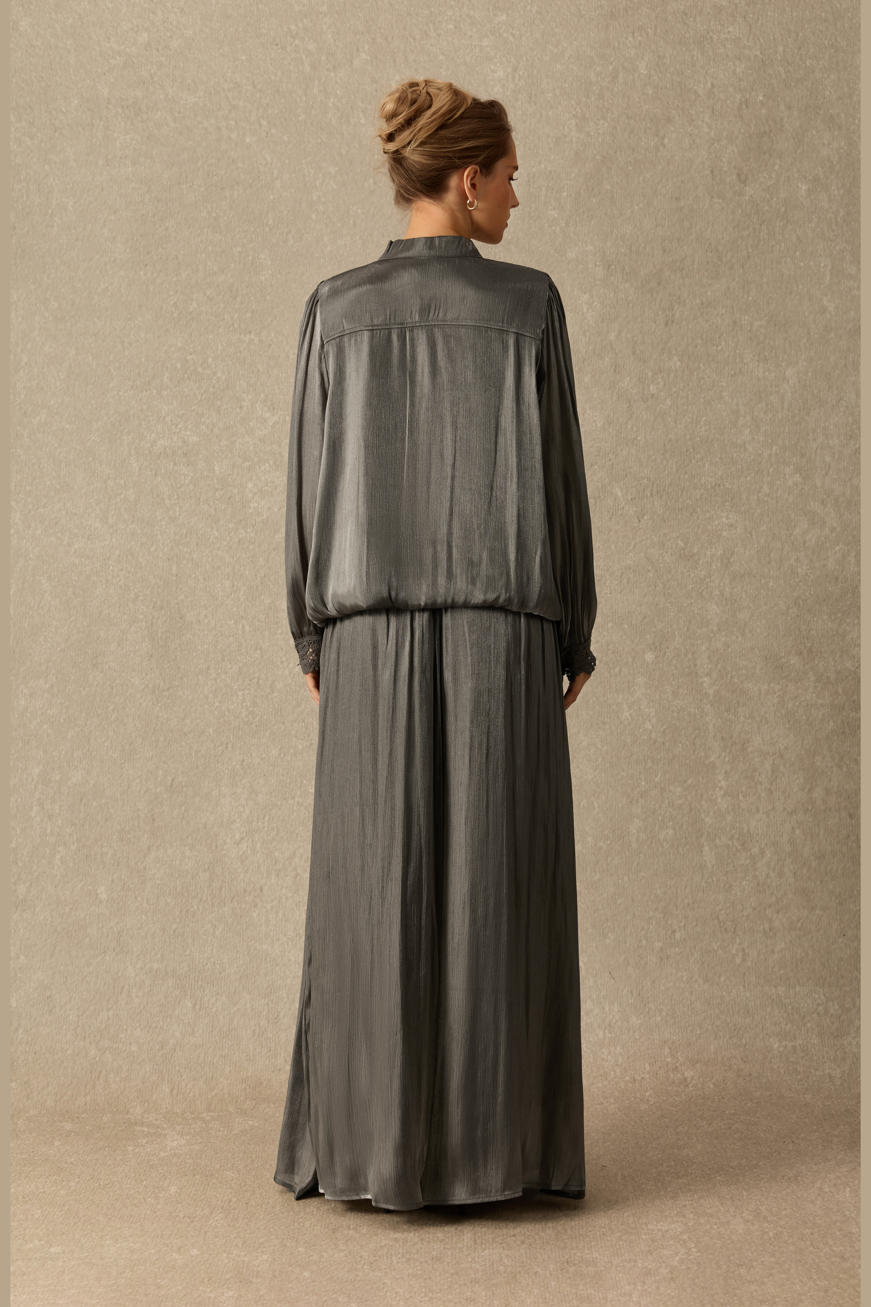 Poetry In Motion Mandarin Collar Long Sleeve Top & Wide Leg Pants Set