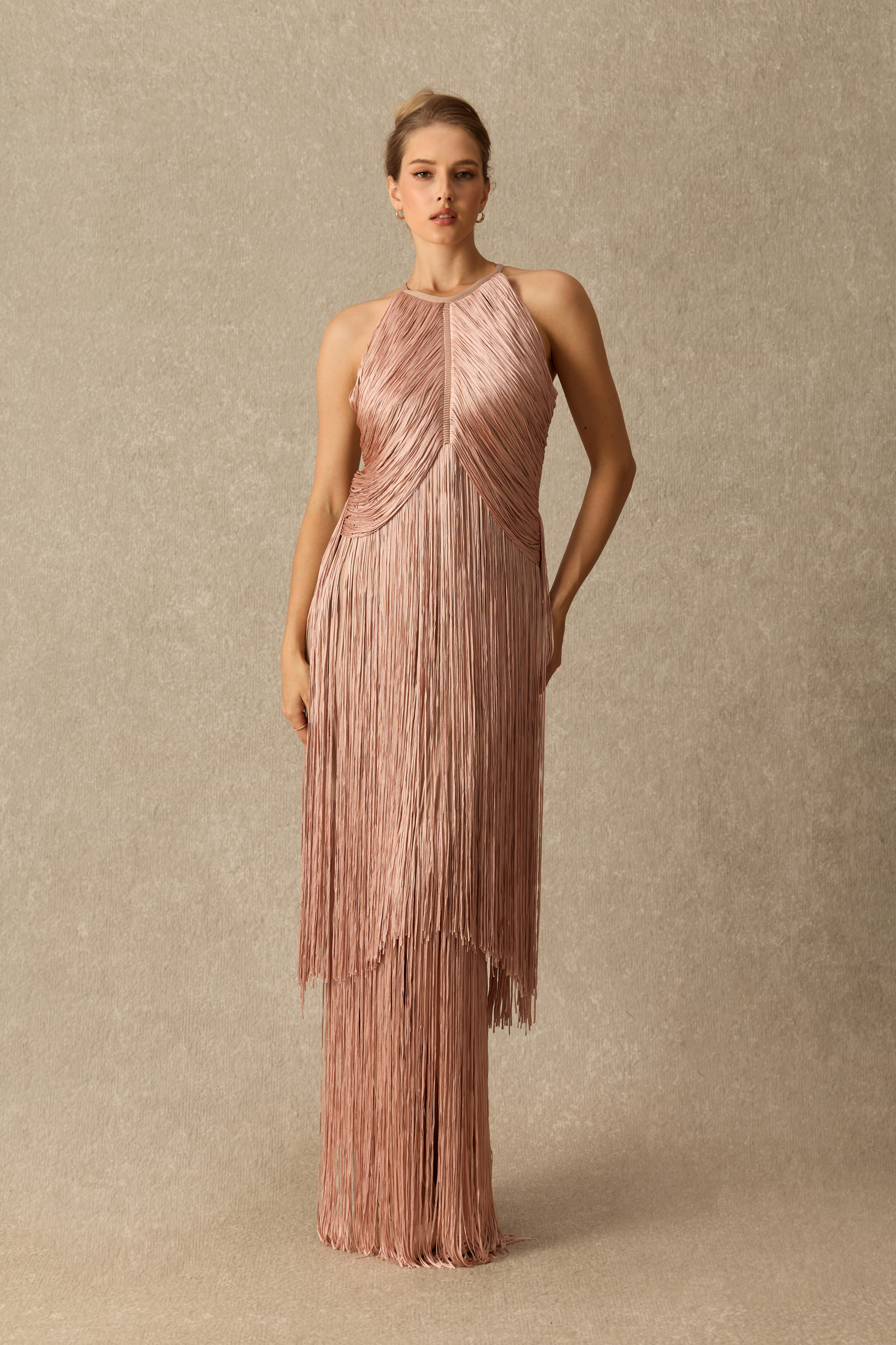 One Last Dance Halter Neck Layered Fringe Maxi Dress