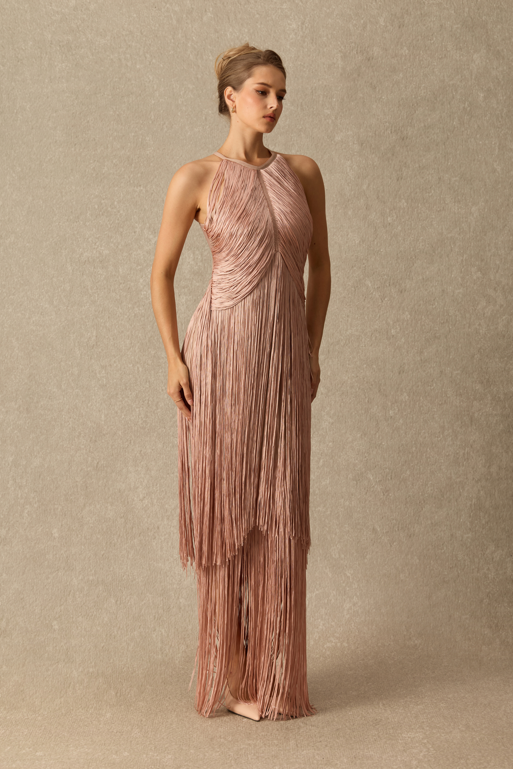 One Last Dance Halter Neck Layered Fringe Maxi Dress