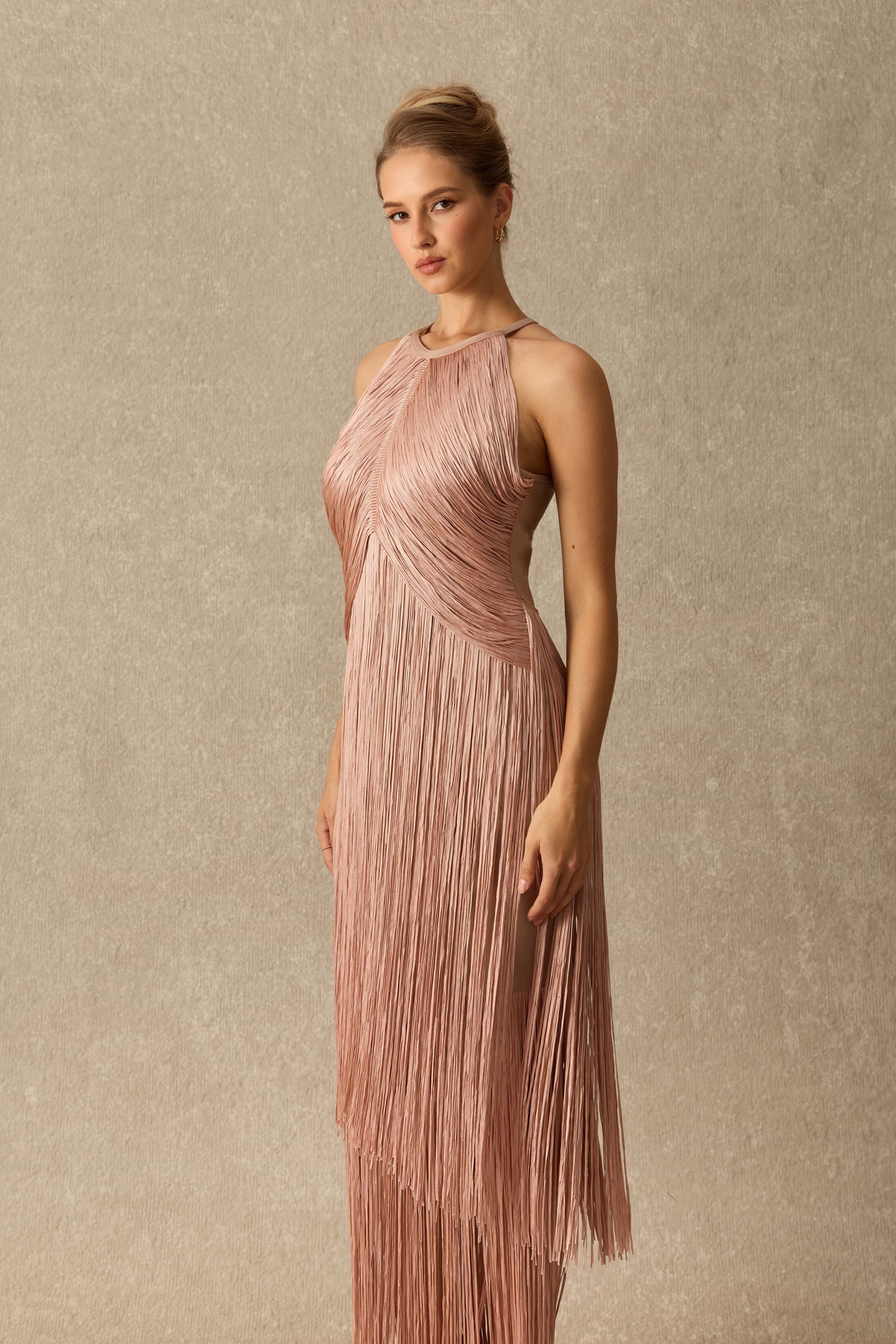 One Last Dance Halter Neck Layered Fringe Maxi Dress