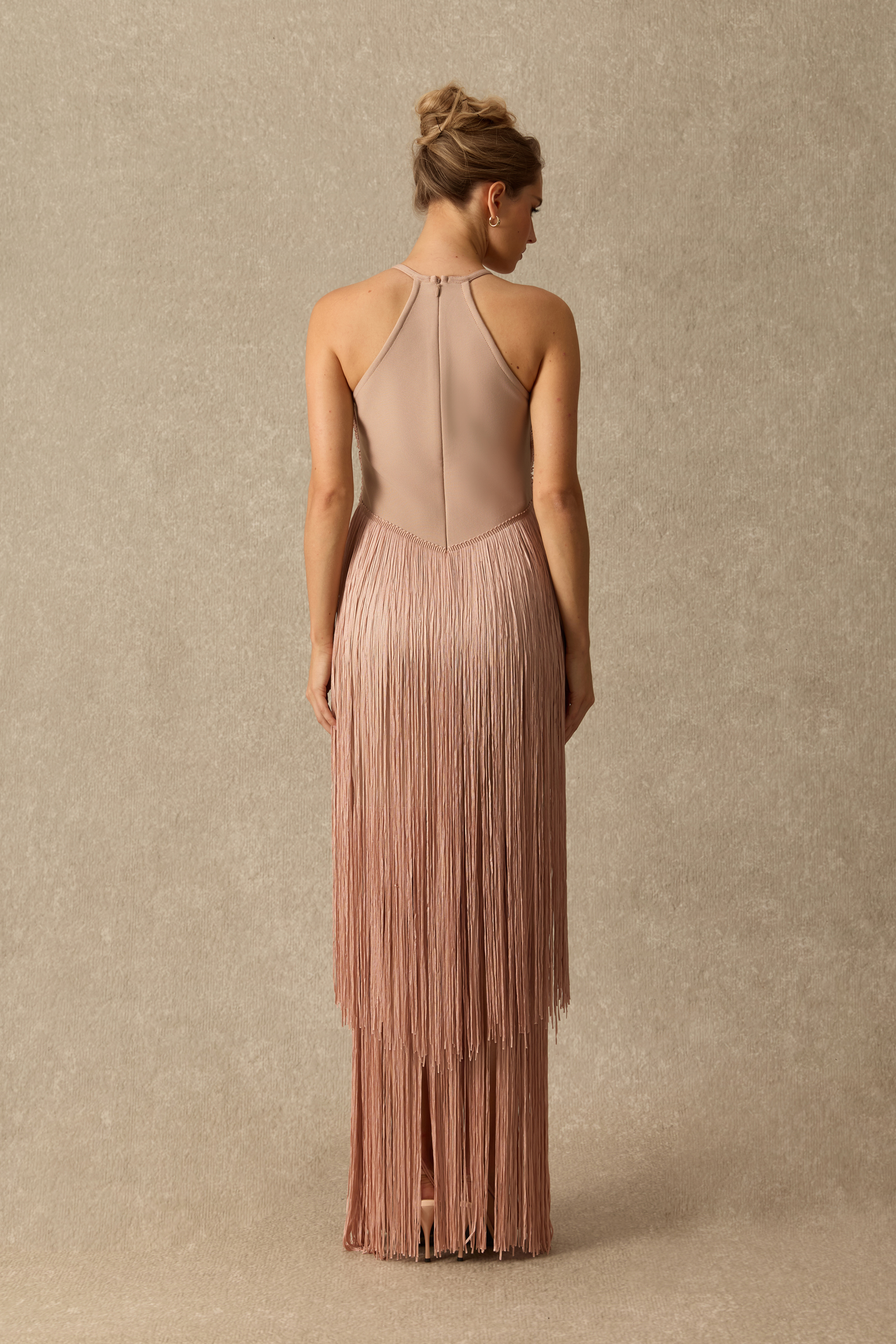 One Last Dance Halter Neck Layered Fringe Maxi Dress
