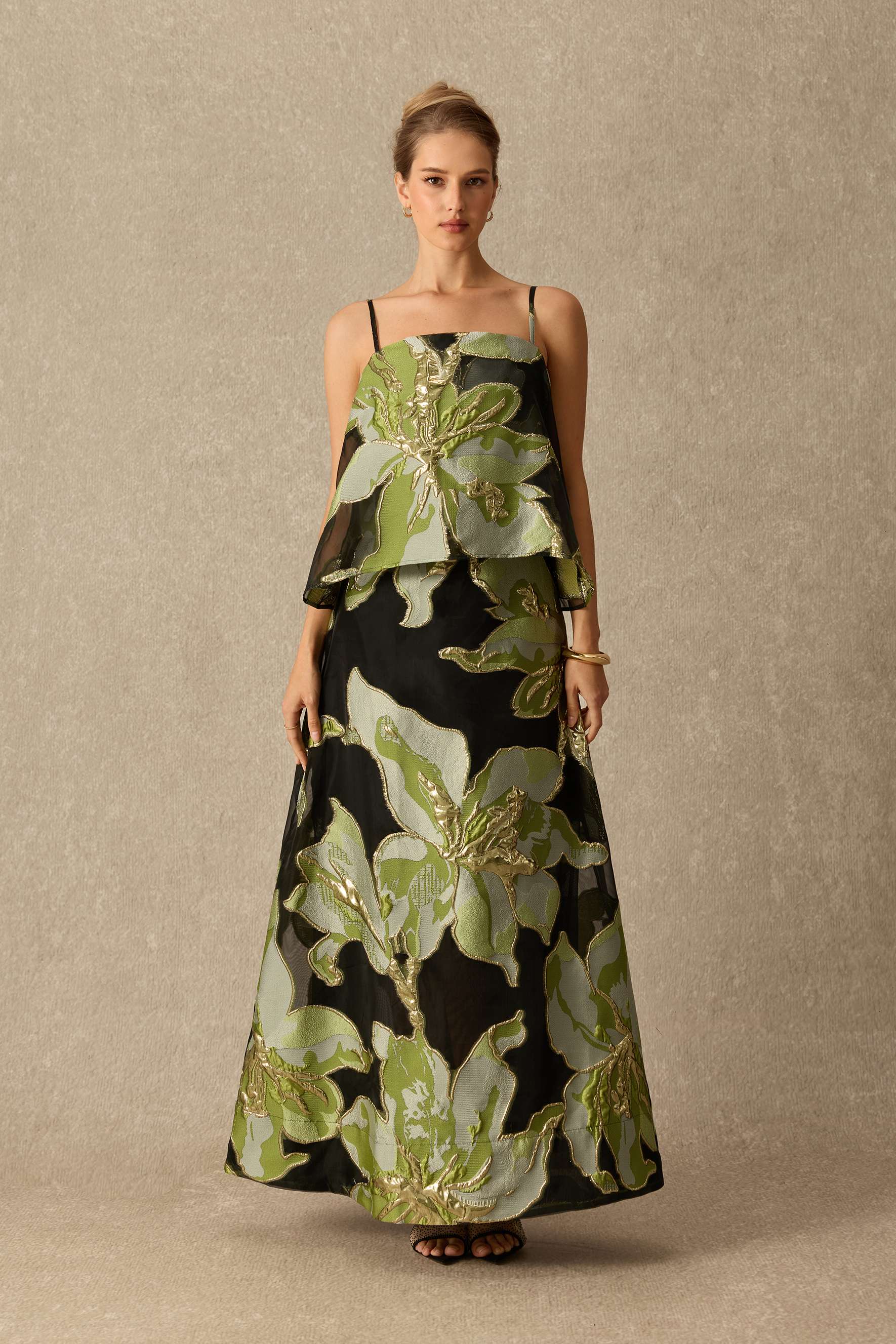 She Walked In Black Floral Spaghetti Strap Maxi Dress