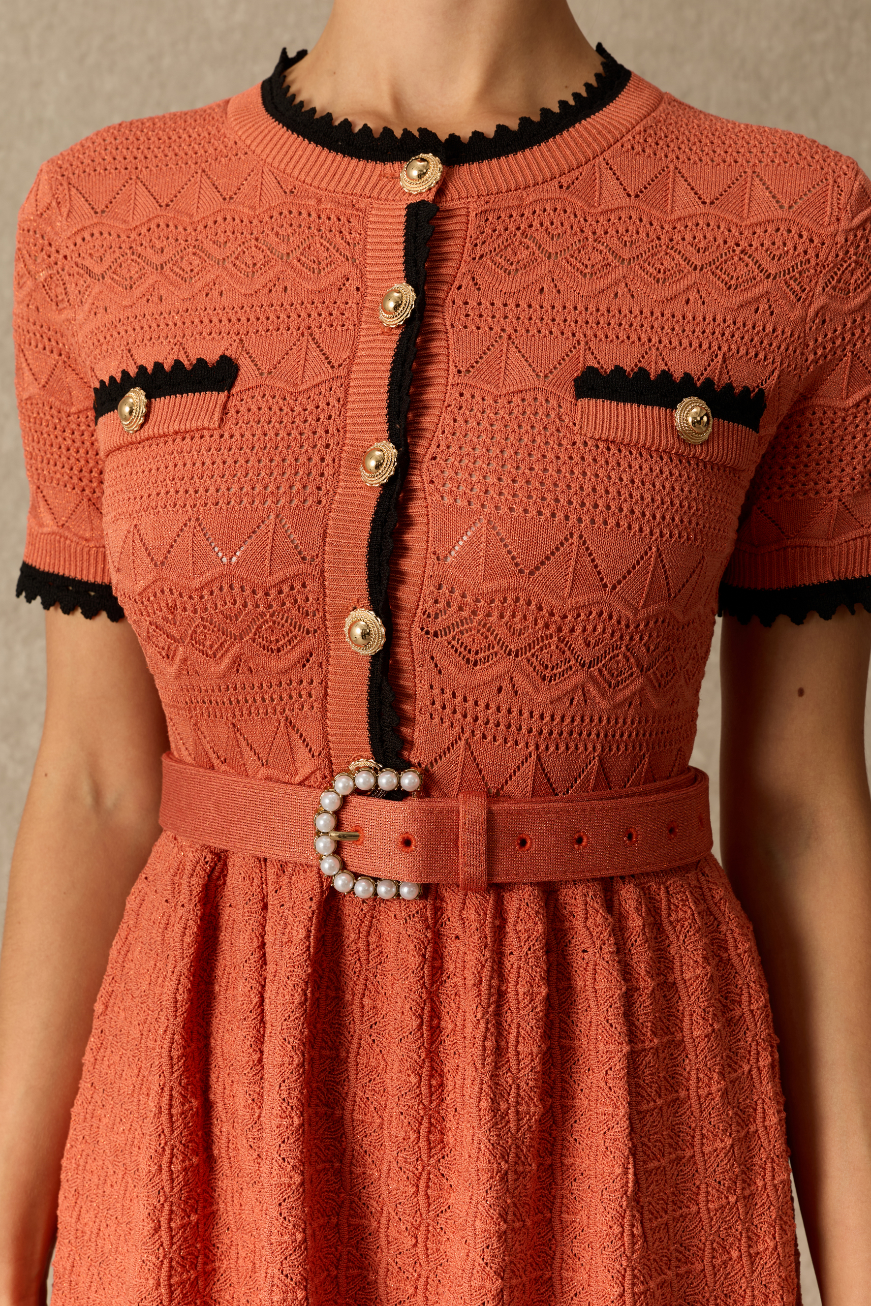 Remarkable Taste Short Sleeve Contrast Trim Knit Midi Dress