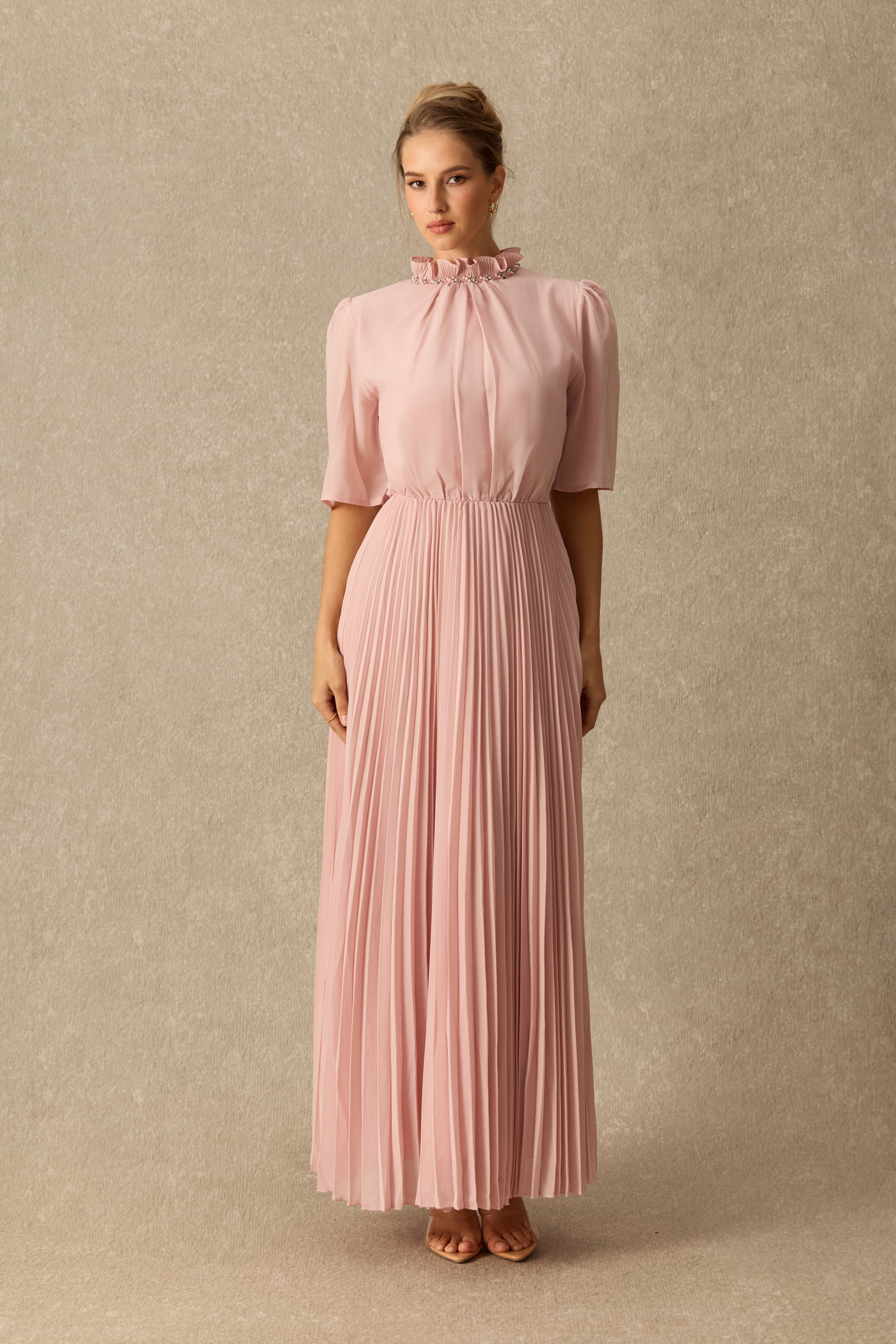 Poised Beauty Embellished Pattern Jacket & Pleated Dress Set