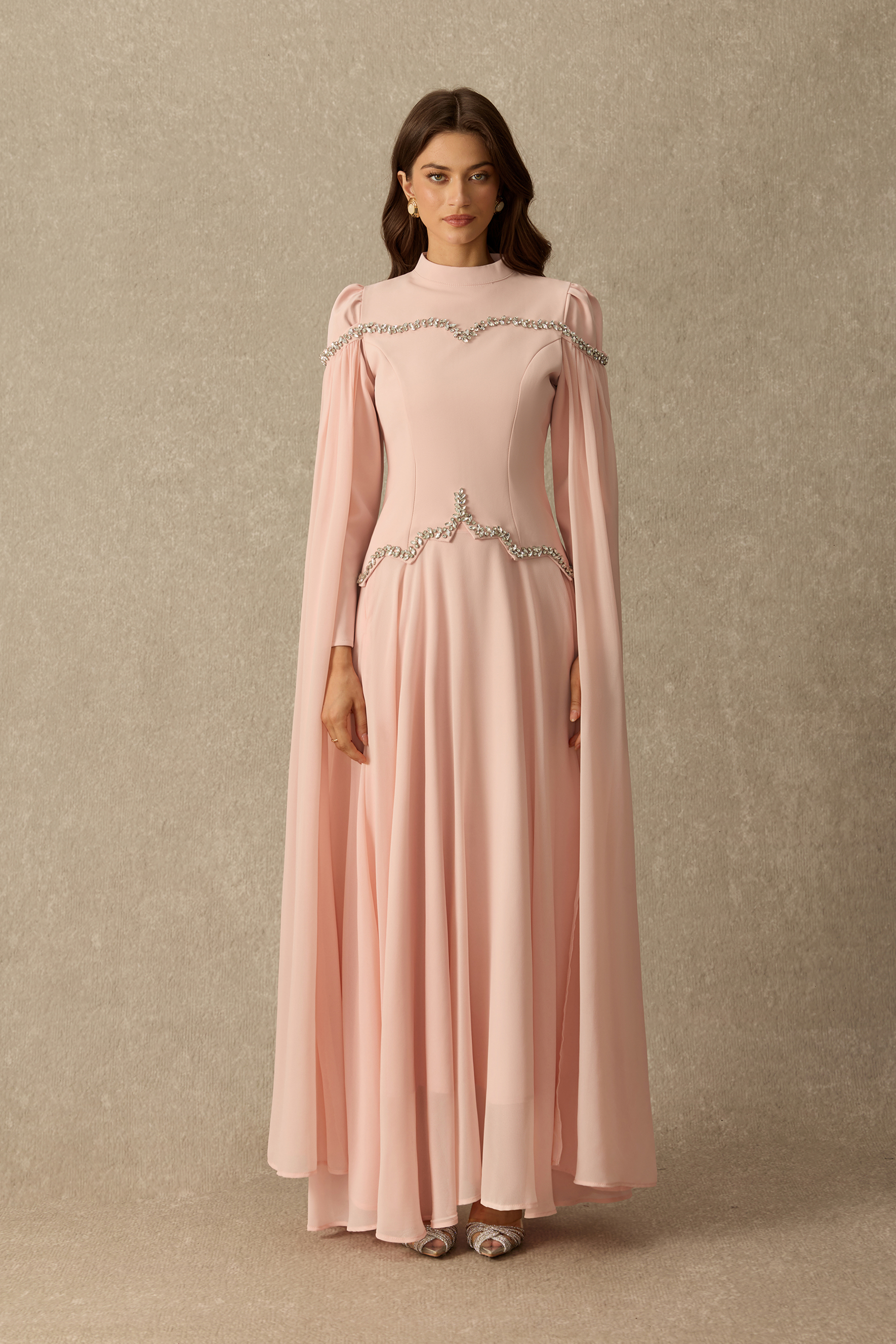 Pretty In Pink Crystal Trim Long Sleeve Top & Skirt Set