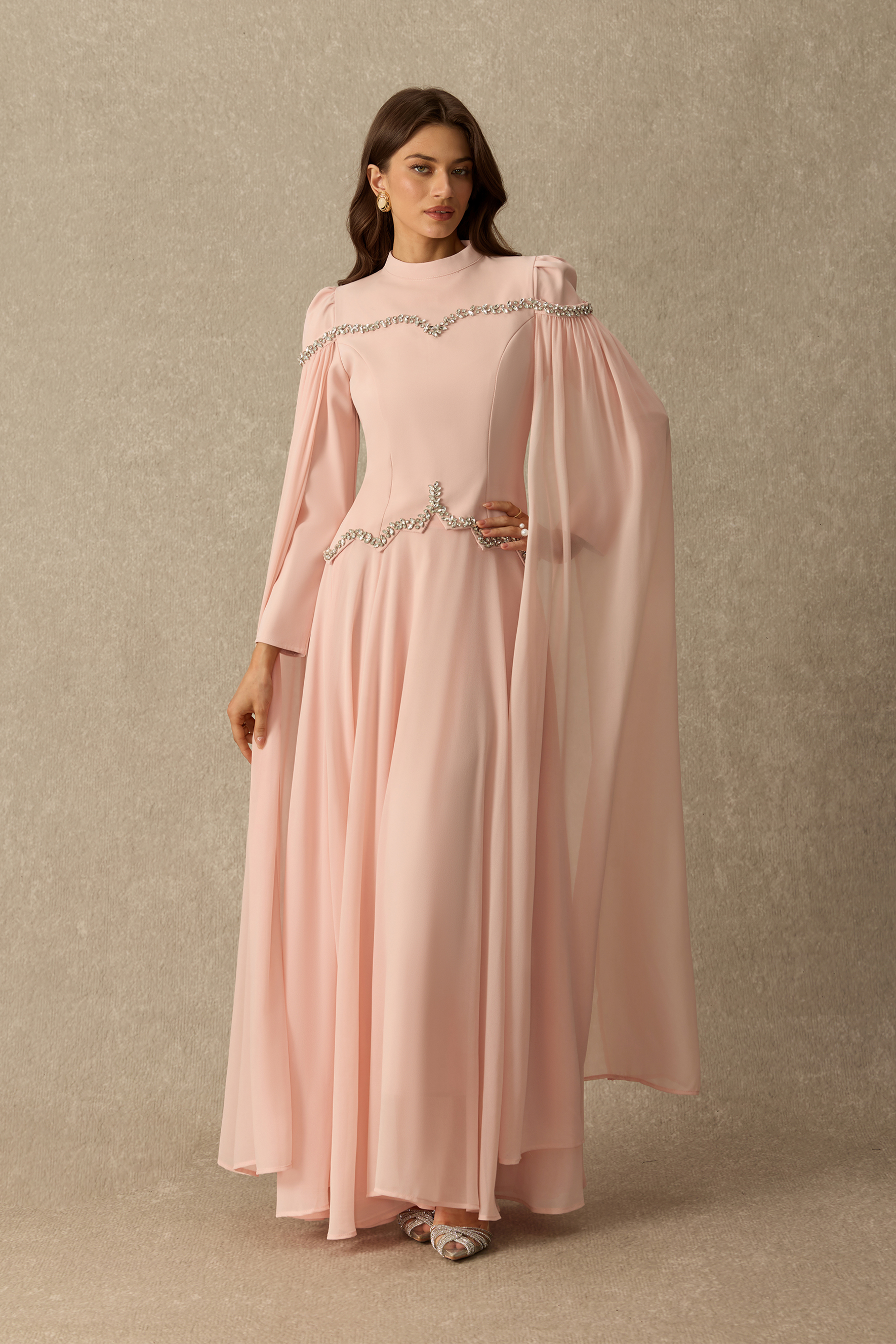 Pretty In Pink Crystal Trim Long Sleeve Top & Skirt Set