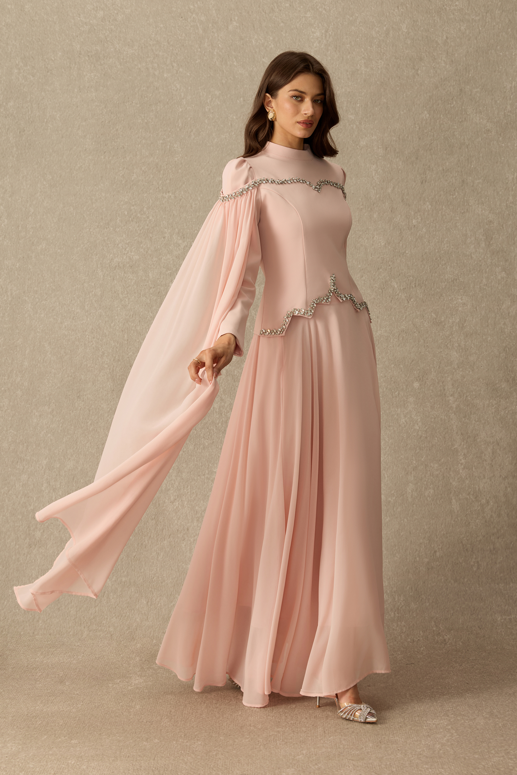 Pretty In Pink Crystal Trim Long Sleeve Top & Skirt Set