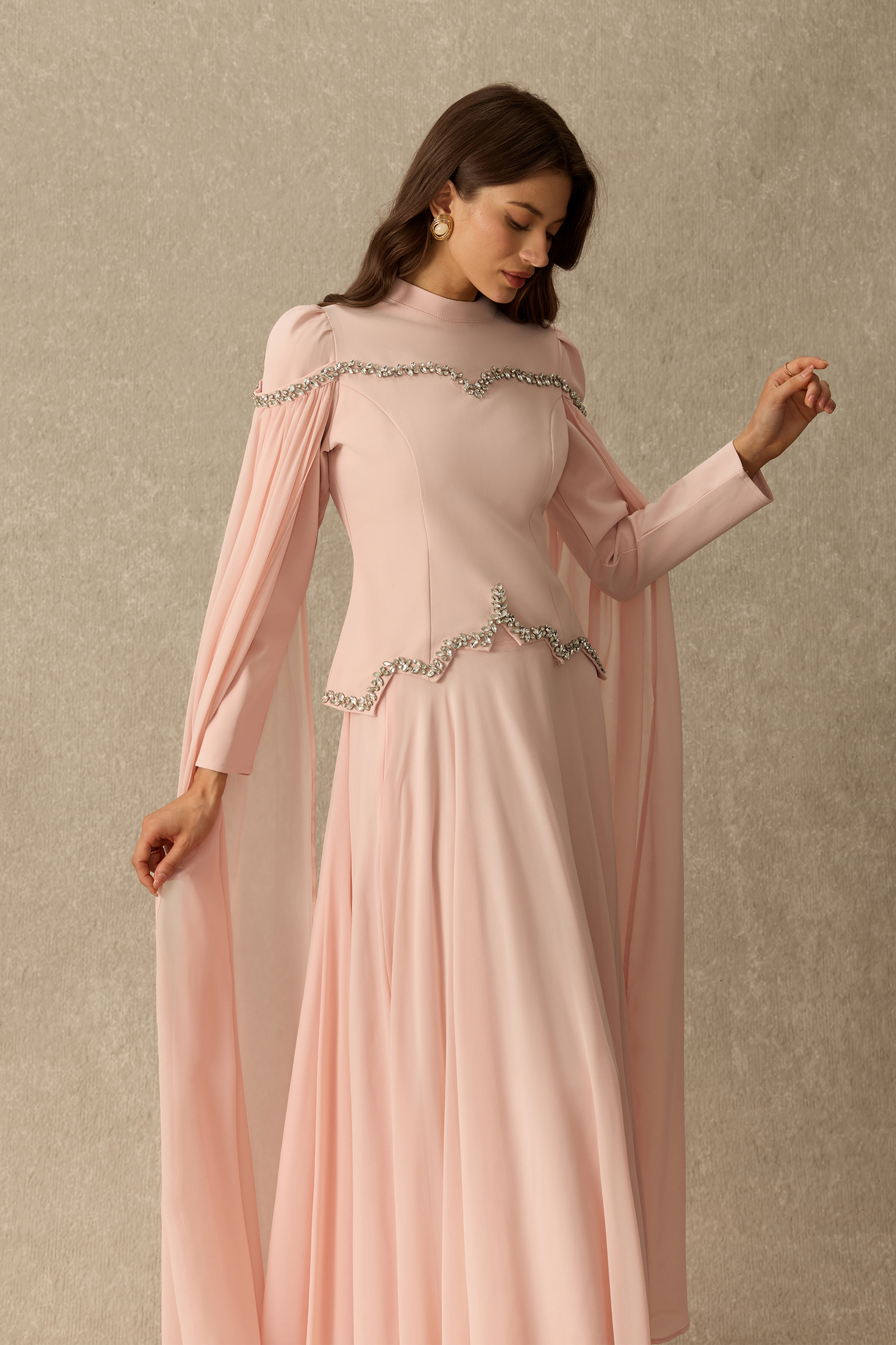 Pretty In Pink Crystal Trim Long Sleeve Top & Skirt Set
