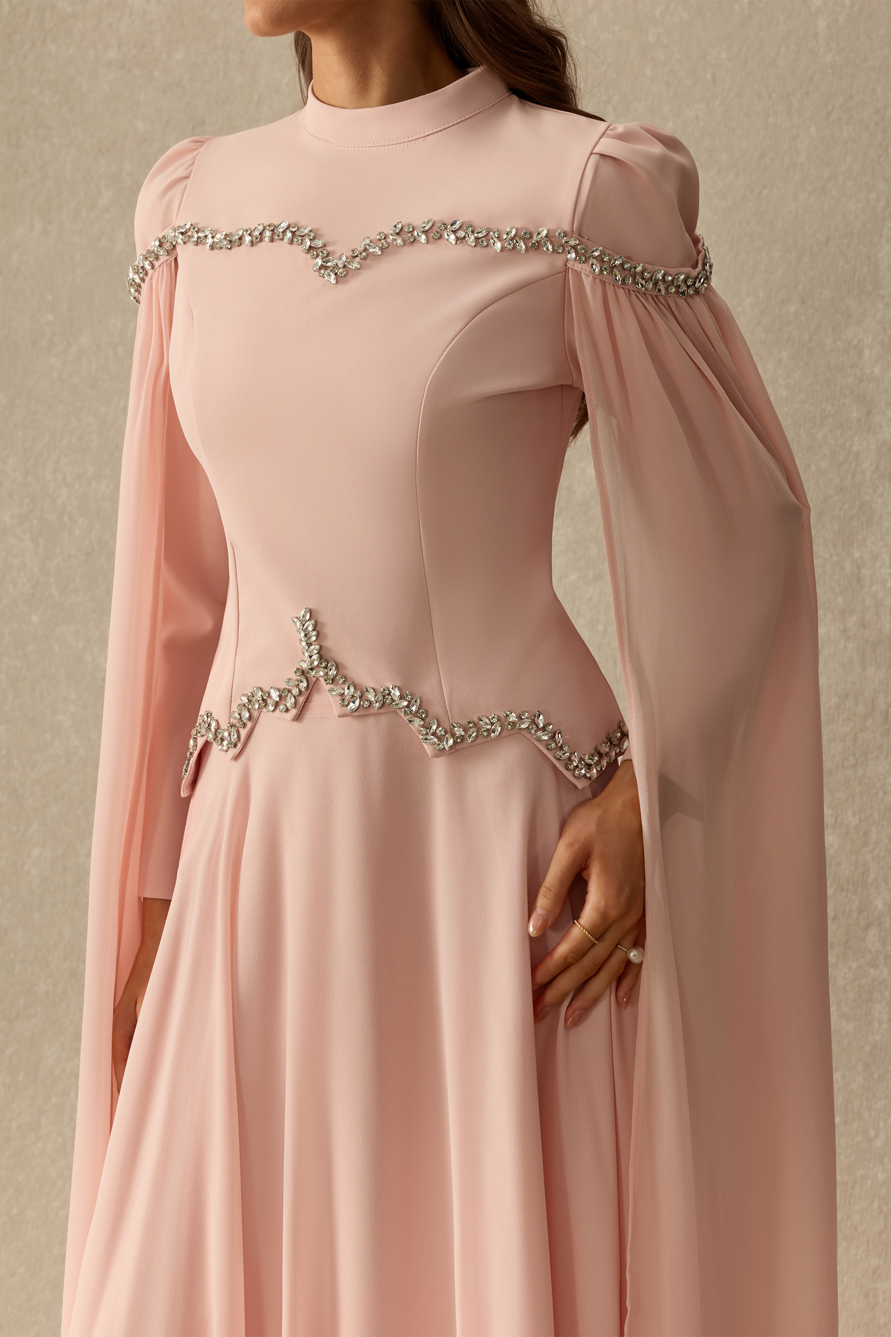Pretty In Pink Crystal Trim Long Sleeve Top & Skirt Set