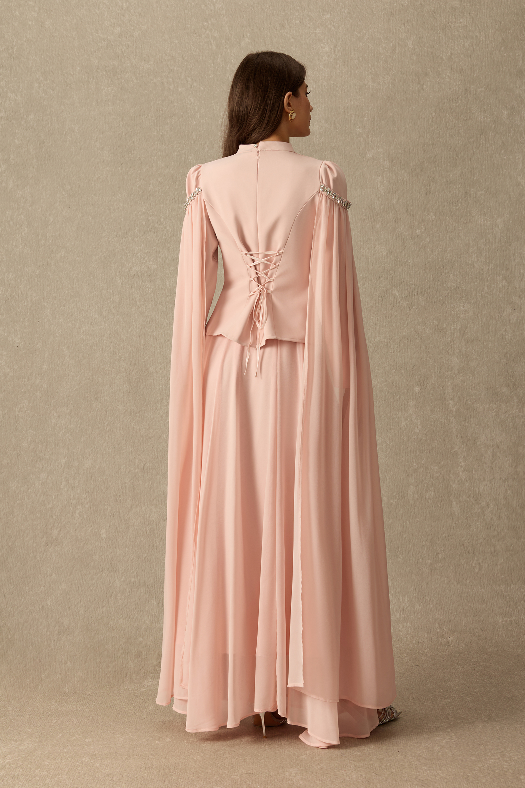 Pretty In Pink Crystal Trim Long Sleeve Top & Skirt Set