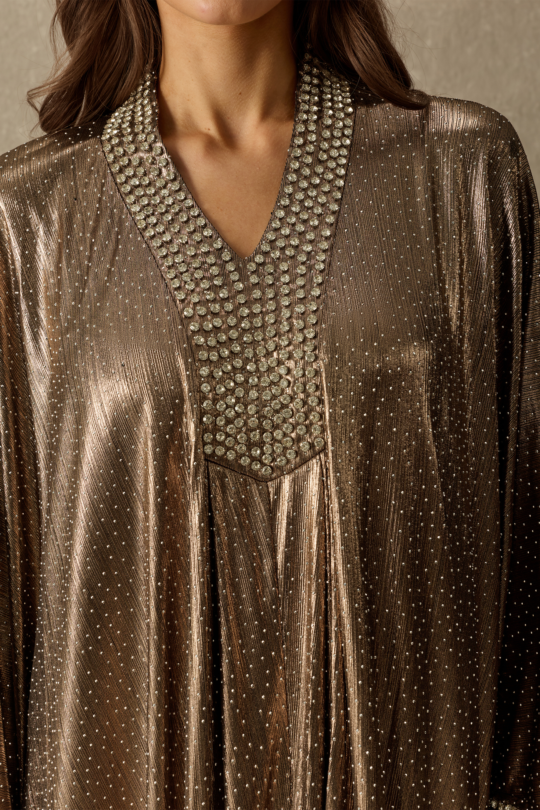 What A Glamour Rhinestone Embellished V Neck Maxi Dress