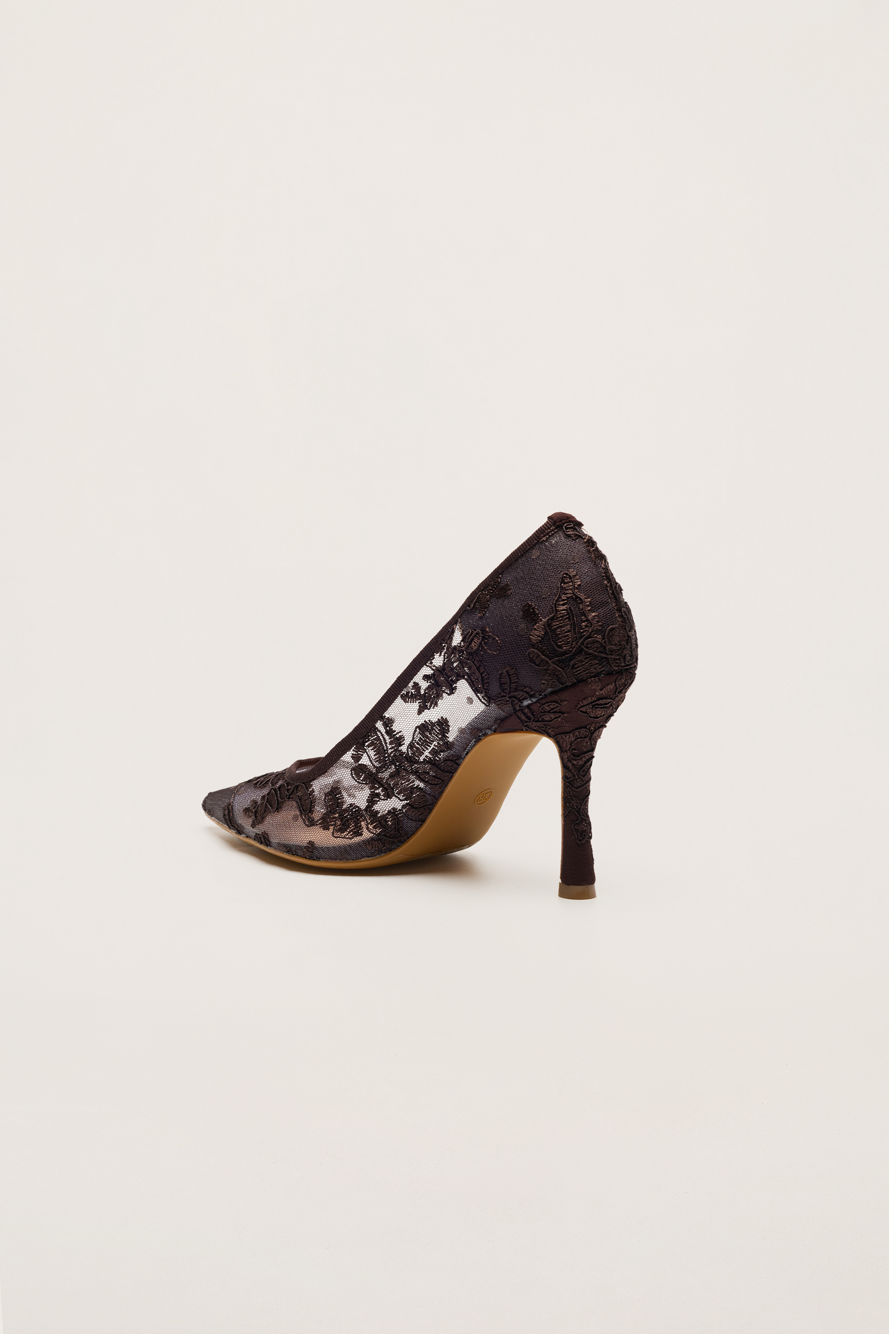 Hidden Charm Brown Floral Lace Pointed Toe Pumps