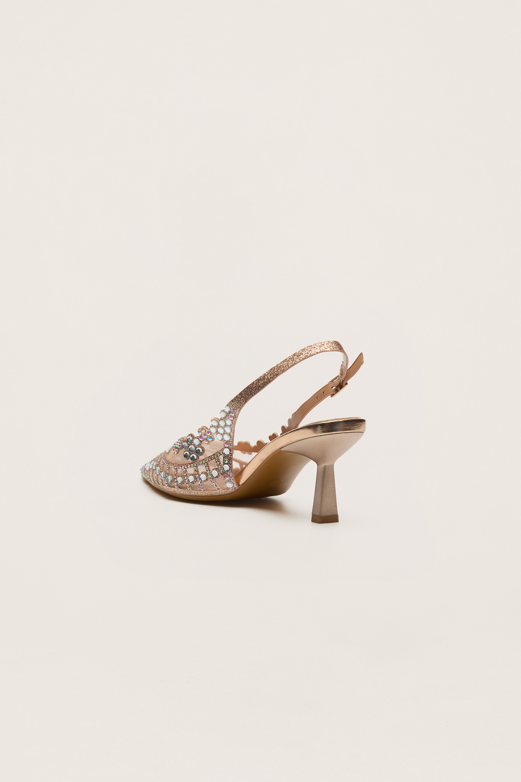 Dress Up Hour Gold Rhinestone Floral Scalloped Slingback Pumps