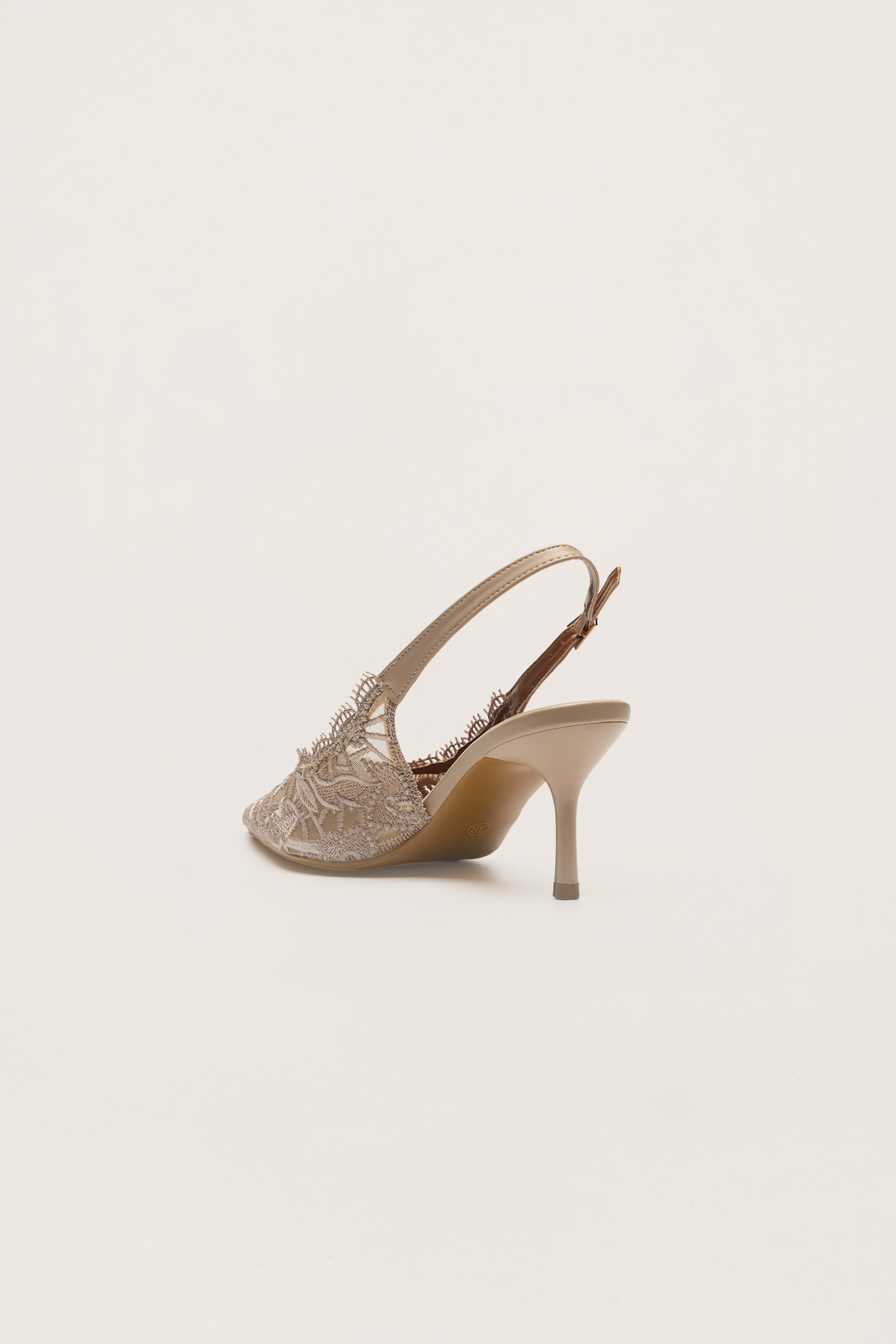 Forever Lovely Nude Floral Lace Pointed Toe Slingback Pumps