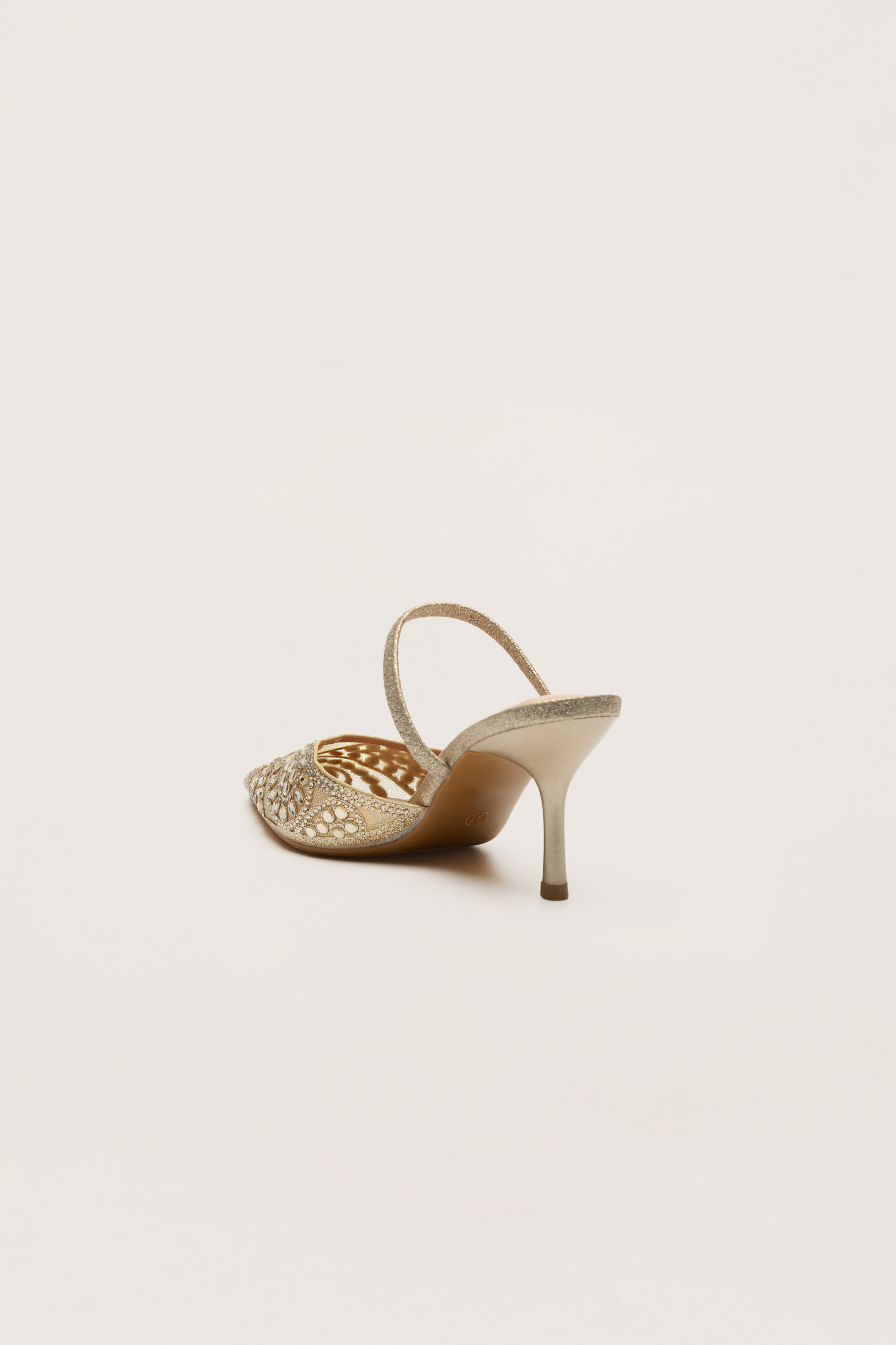 Classic Revival Gold Rhinestone Paisley Pointed Toe Slingback Pumps