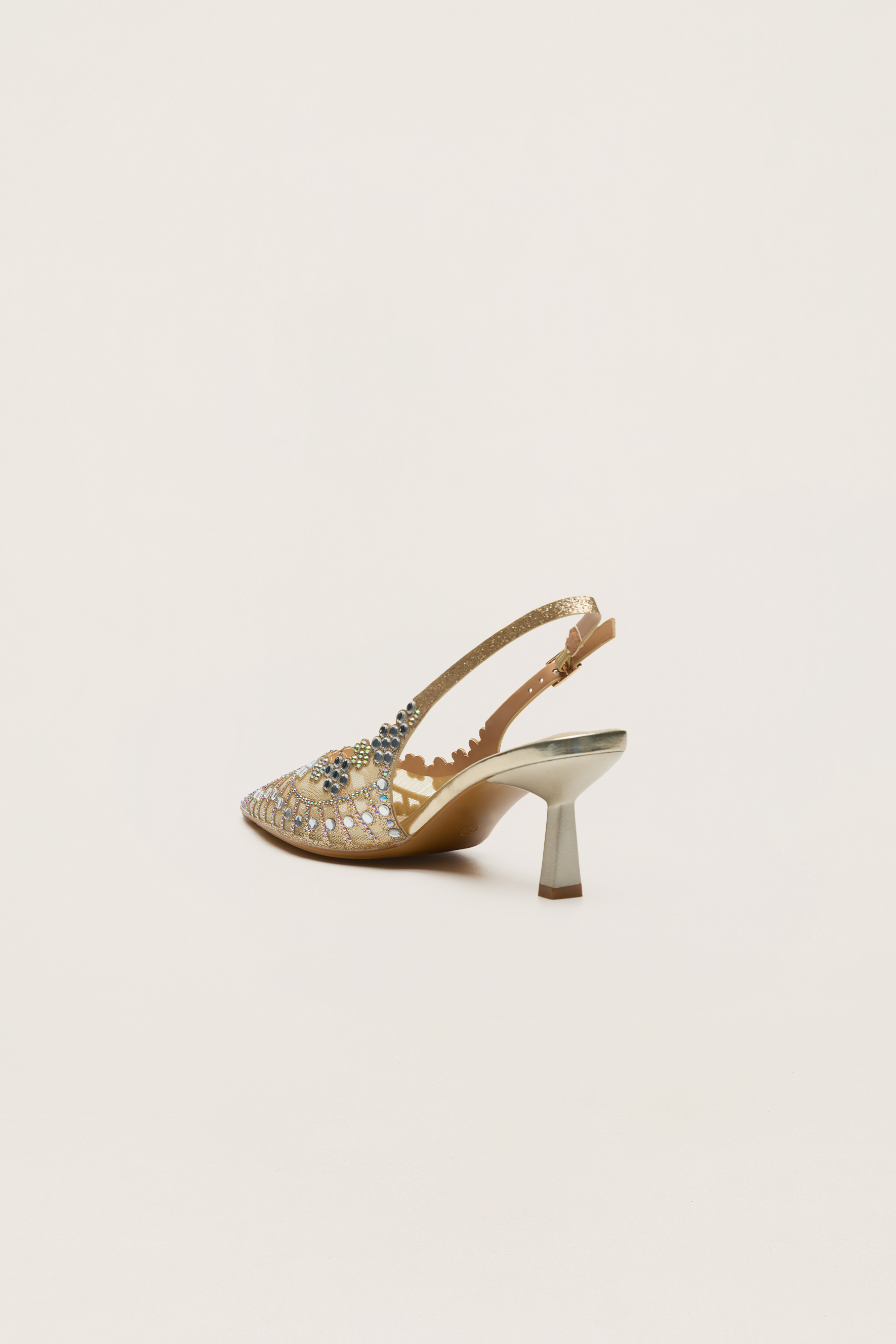 Dress Up Hour Gold Rhinestone Floral Scalloped Slingback Pumps