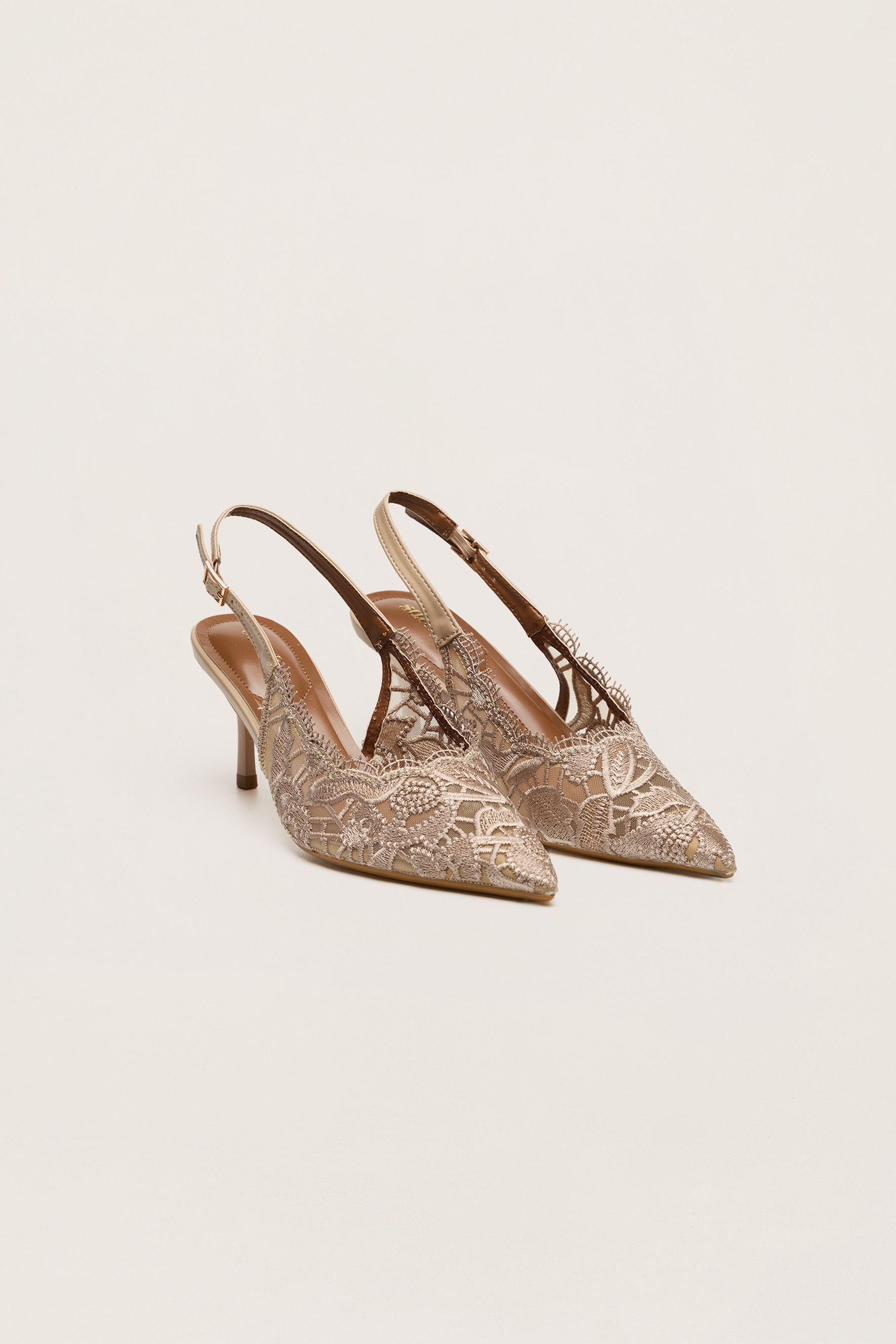 Forever Lovely Nude Floral Lace Pointed Toe Slingback Pumps