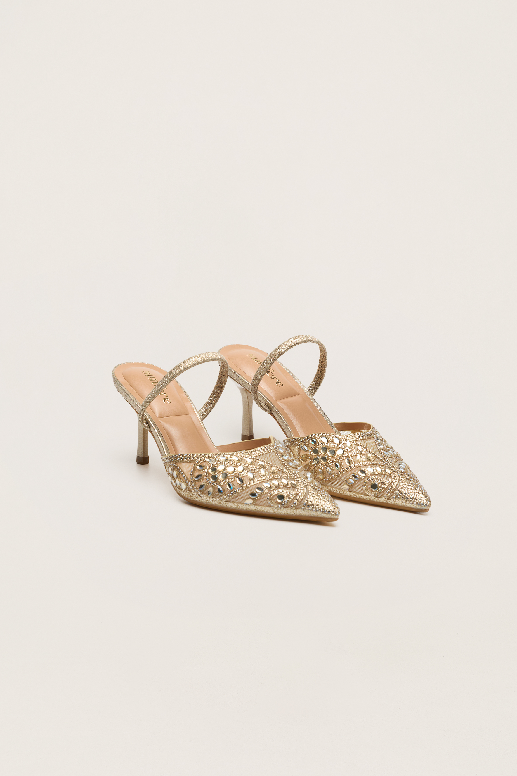 Classic Revival Gold Rhinestone Paisley Pointed Toe Slingback Pumps
