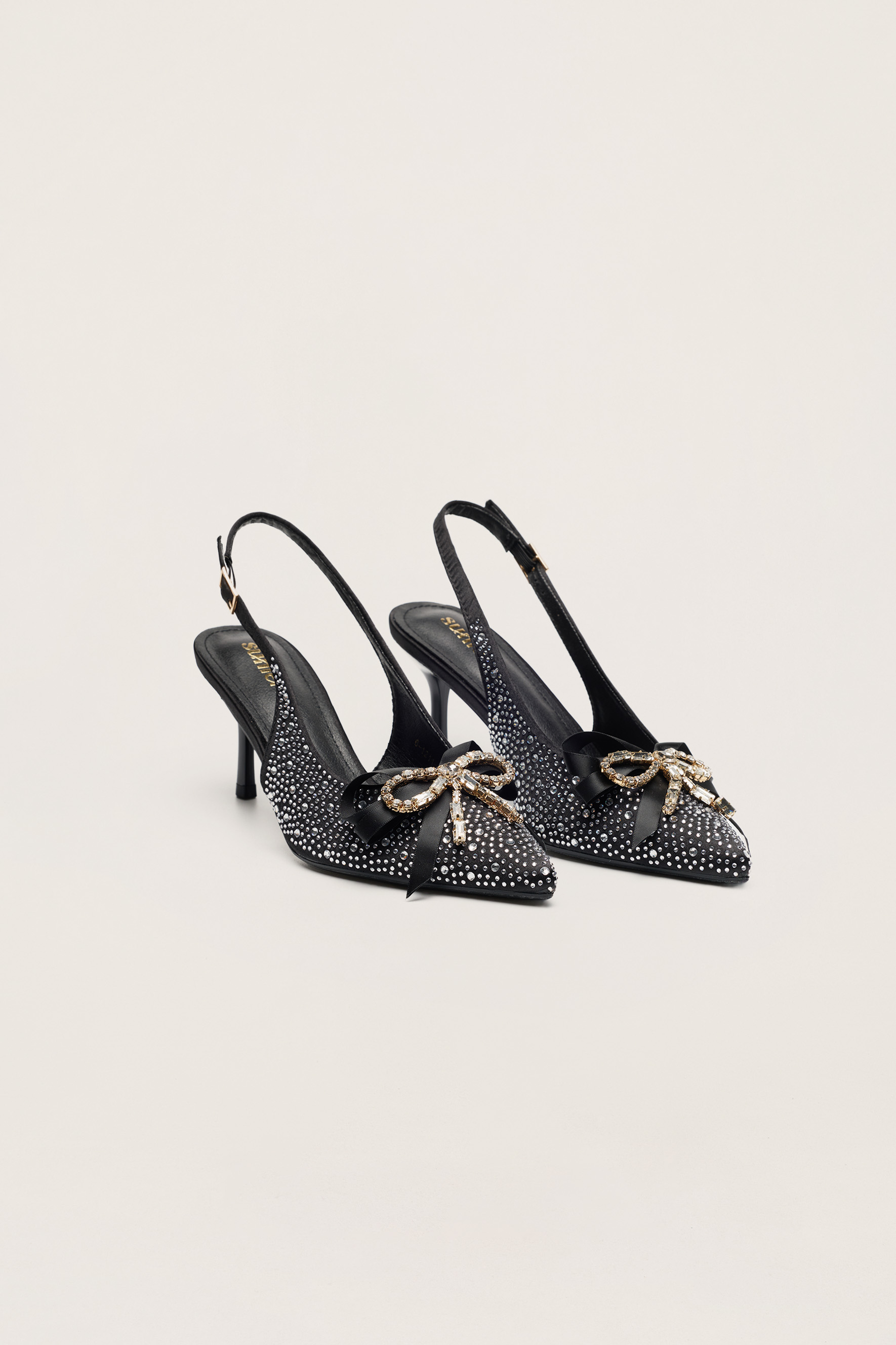 For The Occasion Black Embellished Bow Slingback Pumps