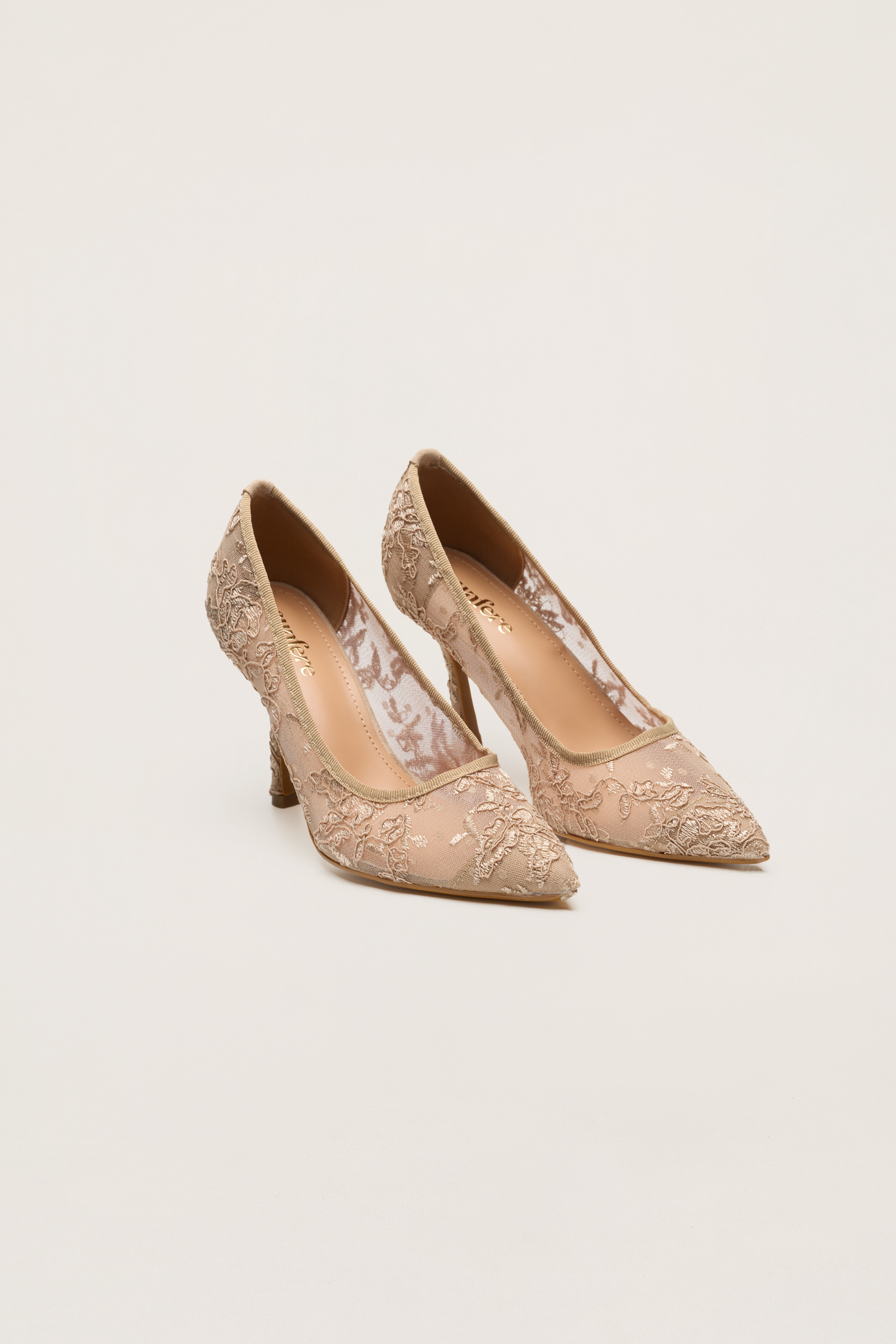 Hidden Charm Khaki Floral Lace Pointed Toe Pumps