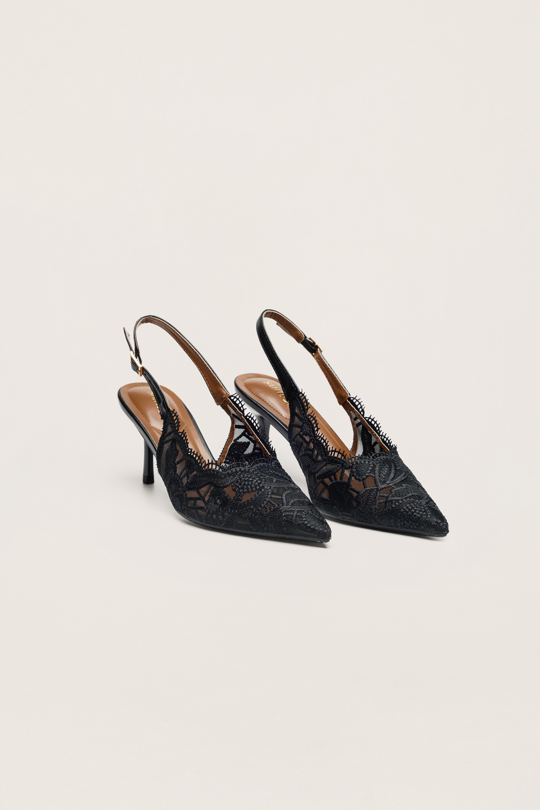 Forever Lovely Black Floral Lace Pointed Toe Slingback Pumps