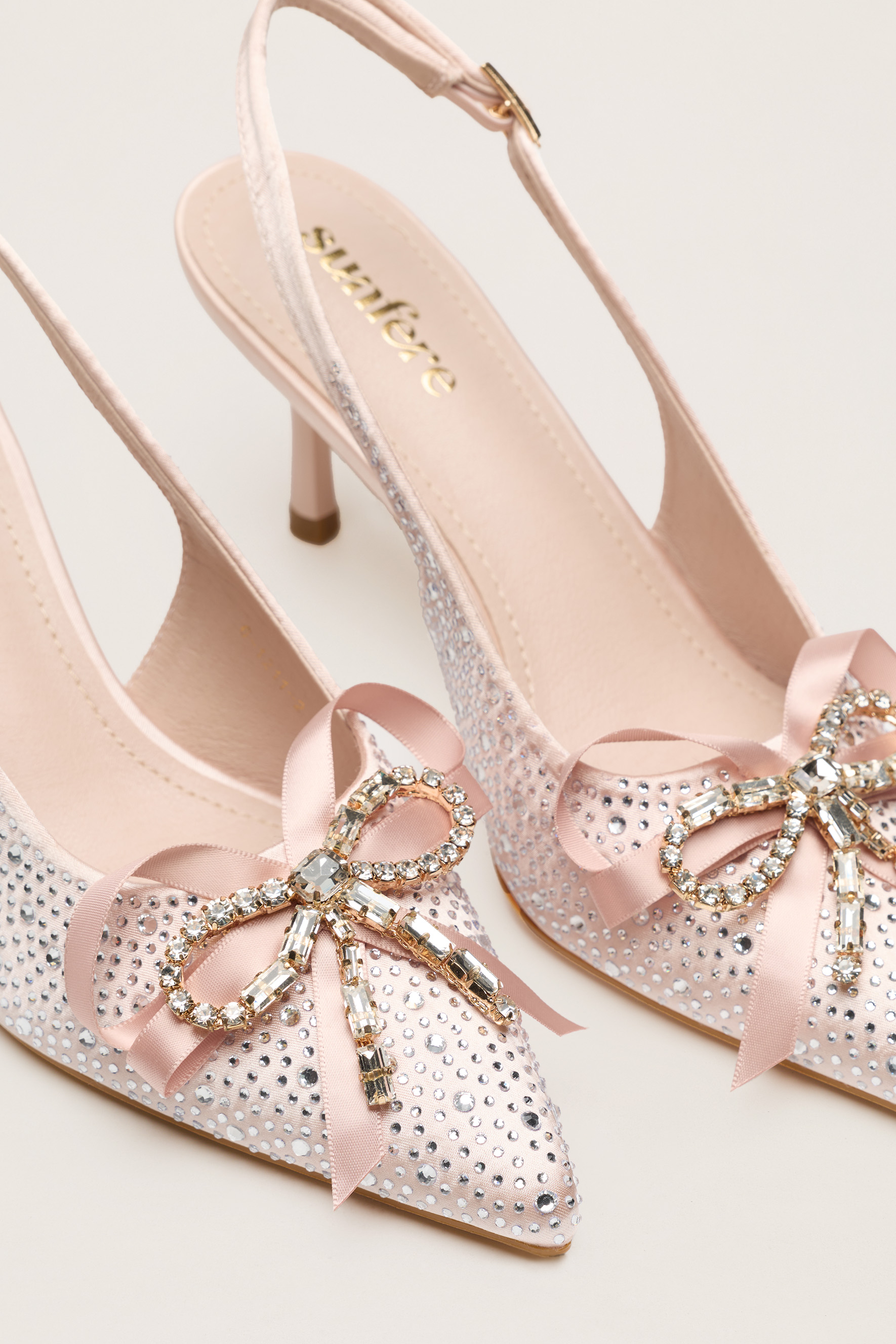 For The Occasion Pink Embellished Bow Slingback Pumps
