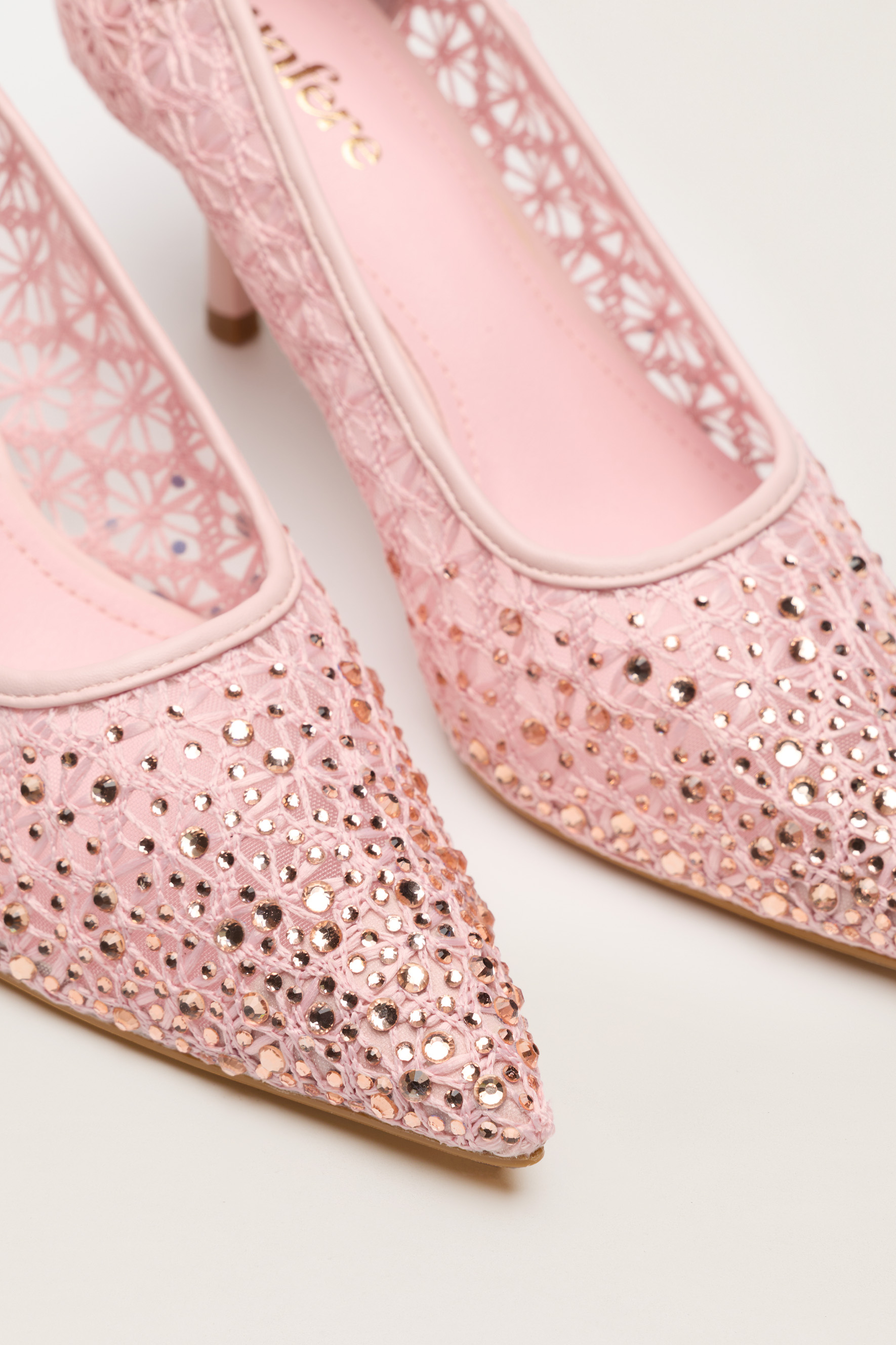Written In Love Pink Rhinestone Floral Pointed Toe Pumps