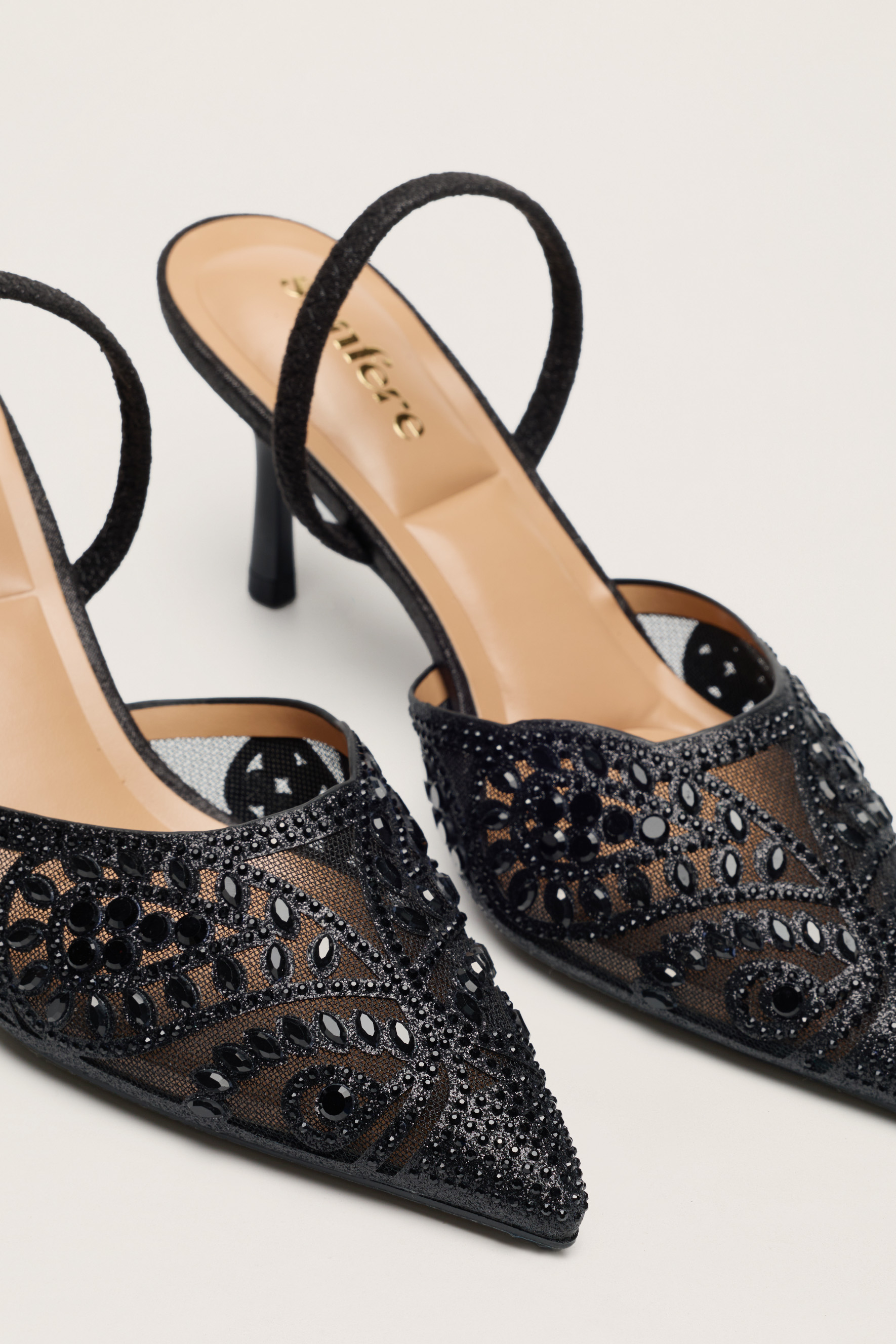 Classic Revival Black Rhinestone Paisley Pointed Toe Slingback Pumps